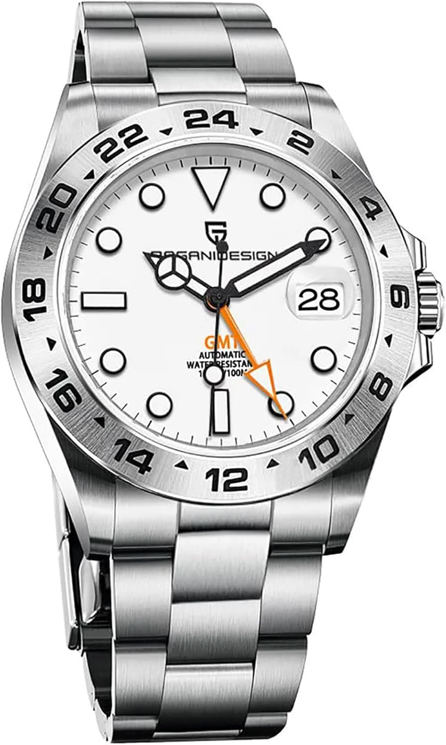 ساعت مردانه PAGRNE DESIGN PAGANI DESIGN مدل 1762، اتوماتیک NH34 GMT ژاپنی، بدنه استیل ضد زنگ 40 میلی‌متری با شیشه سافایر، ضد آب تا 100 متر