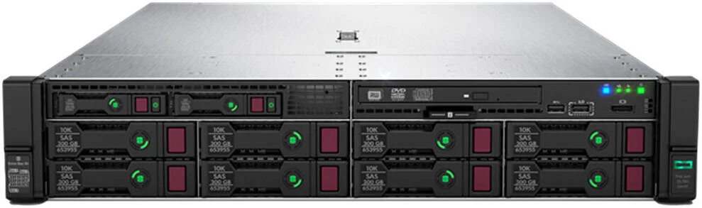سرور HPE ProLiant DL380 Gen10 8SFF 2U، 2x Intel Xeon Gold 6138 2.0GHz، رم 128 گیگابایت (4x32GB)، HPE 720GB SATA SSD، منبع تغذیه 2x 800W، کنترلر P408i-a/2GB SR، کارت شبکه 4x 1GbE | DL380-128
