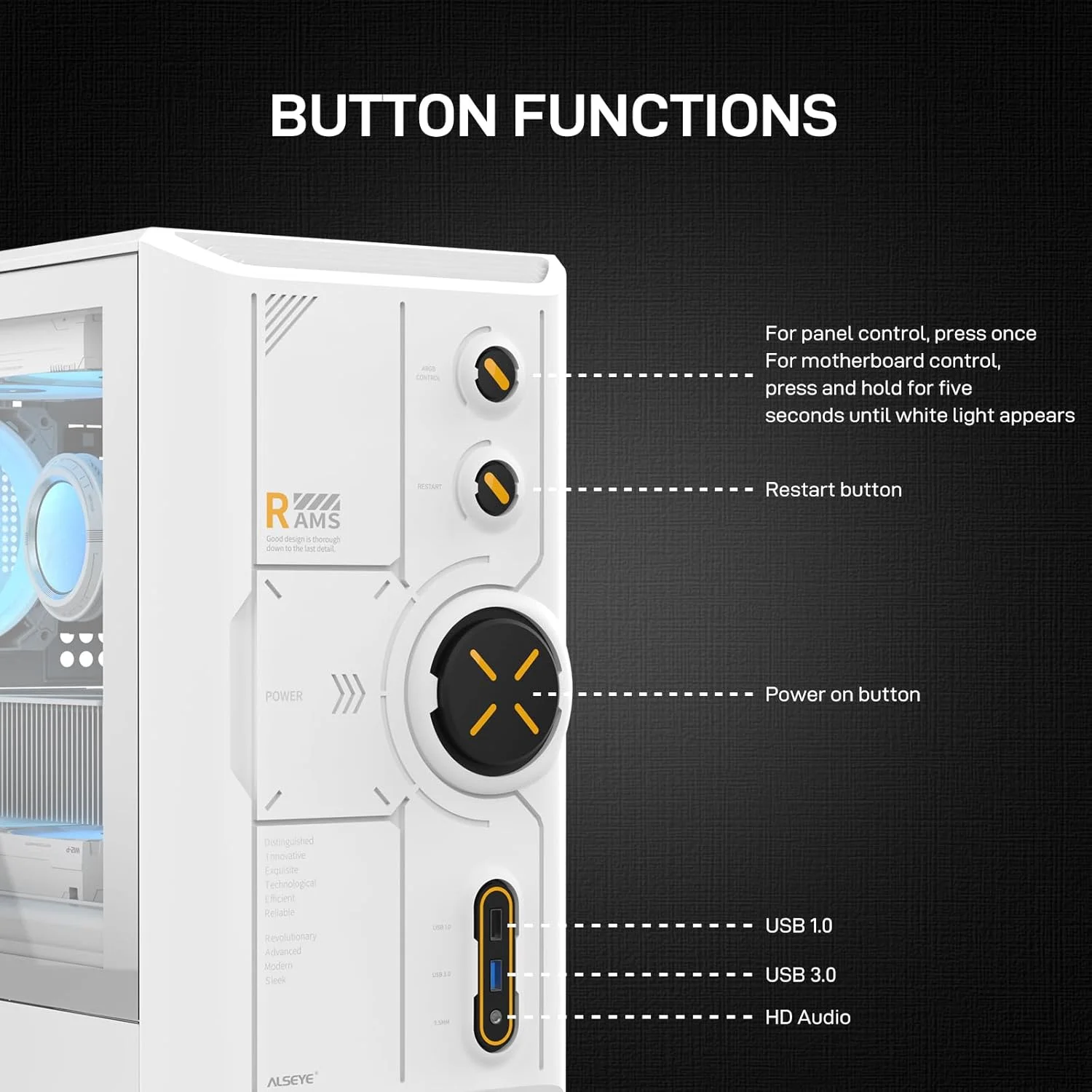 کیس رایانه شخصی مید تاور ALSEYE Rams2.0، پنل کناری شیشه حرارت دیده Micro-ATX/ITX MATX، فیلترهای گرد و غبار کنترل ARGB، پشتیبانی از کولر پردازنده 180 میلیمتری/کارت گرافیک 305 میلیمتری/منبع تغذیه 160 میلیمتری، 6 فن 120 میلیمتری، رادیاتور 240 میلیمتری (سفید) کیس رایانه شخصی مید تاور ALSEYE Rams2.0، پنل کناری شیشه حرارت دیده Micro-ATX/ITX MATX، فیلترهای گرد و غبار کنترل ARGB، پشتیبانی از کولر پردازنده 180 میلیمتری/کارت گرافیک 305 میلیمتری/منبع تغذیه 160 میلیمتری، 6 فن 120 میلیمتری، رادیاتور 240 میلیمتری (سفید)