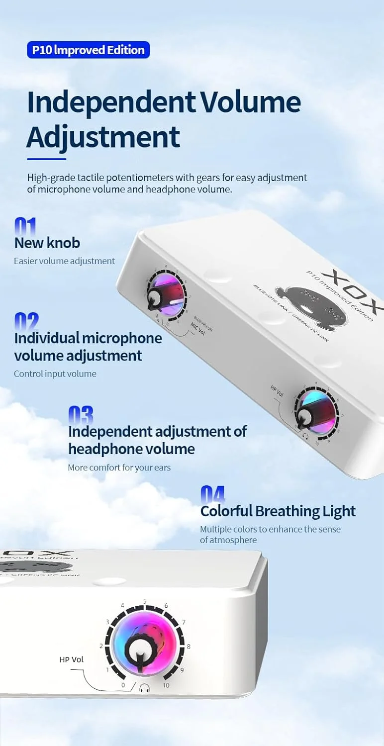 کارت صدای USB XOX P10 برای استریم، ضبط و پادکست با کیفیت استودیویی به همراه پنل نرم‌افزاری