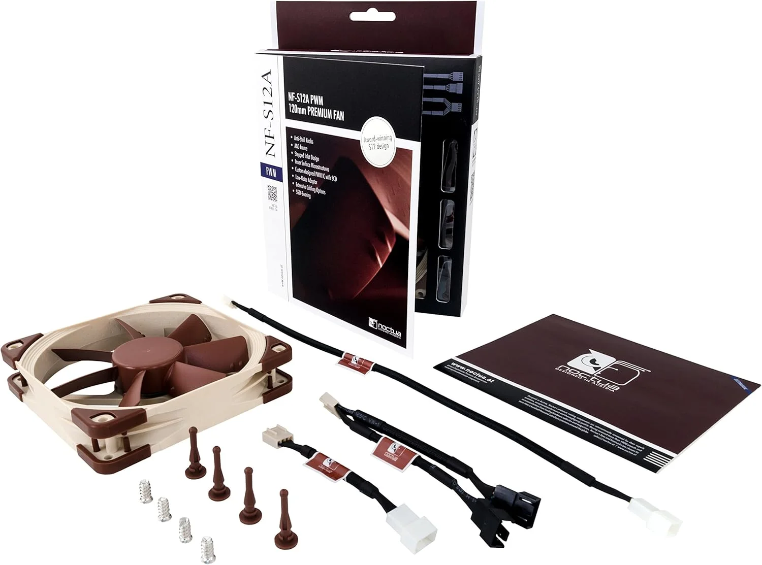 فن خنک کننده بی صدای ممتاز Noctua NF-S12A PWM، 4 پین (120 میلی متر، قهوه ای) - تصویر 3