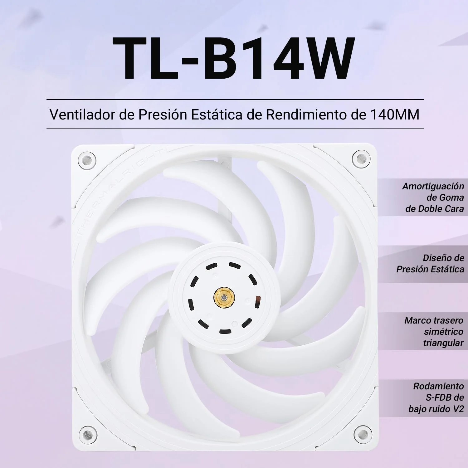 فن خنک کننده پردازنده Thermalright TL-B14W 140mm، فن سفید رنگ کیس کامپیوتر، کنترل PWM، 1500 دور در دقیقه، فن با عملکرد فشار استاتیک برای بلبرینگ S-FDB (سفید) - تصویر 2