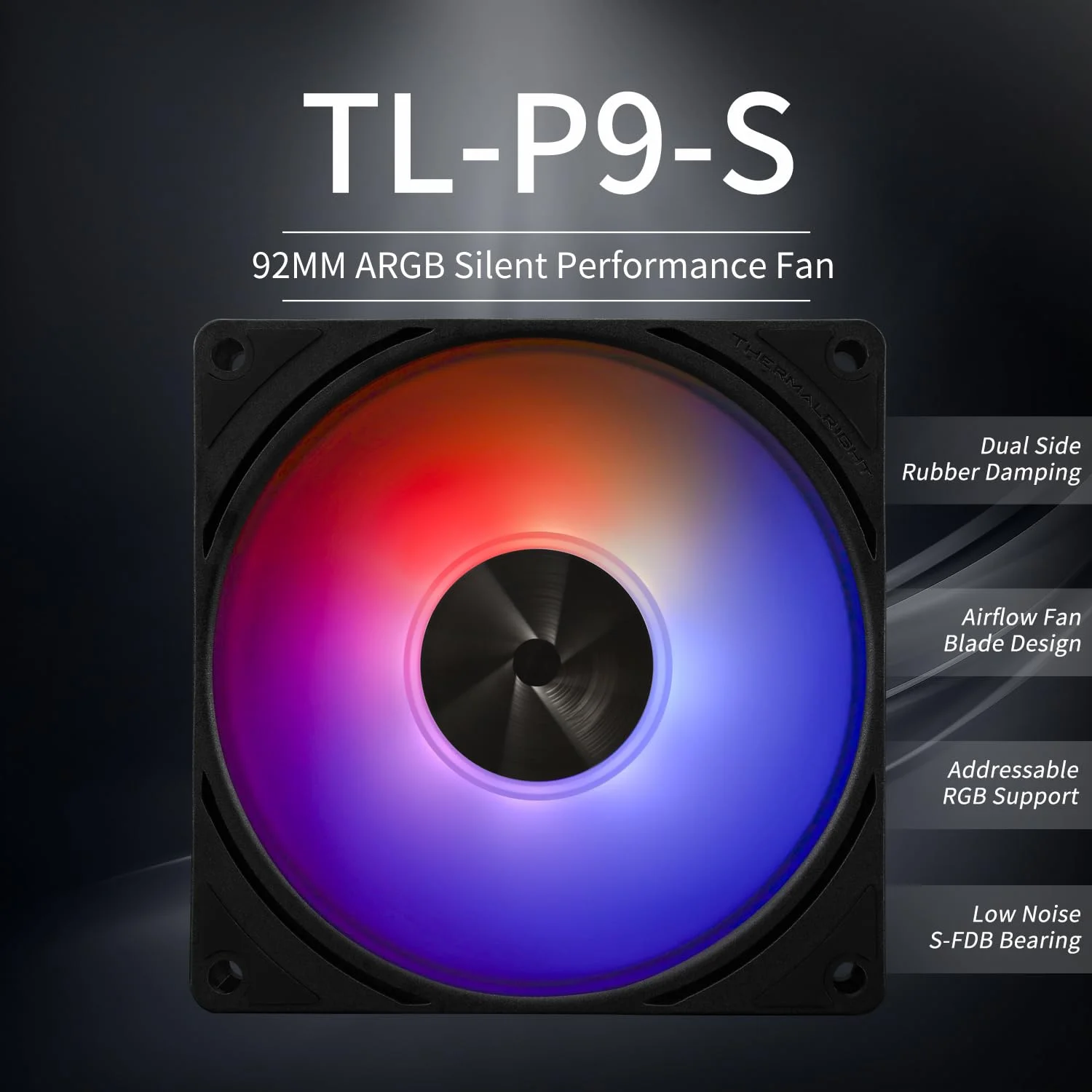 فن پردازنده Thermalright TL-P9-S، فن ARGB کیس کامپیوتر، خنک کننده بی صدا 4 پین PWM PC، خنک کننده بی صدای 92 میلی متری با عملکرد بالا، سرعت 2200 دور در دقیقه، خنک کننده پردازنده (مشکی) - تصویر 2