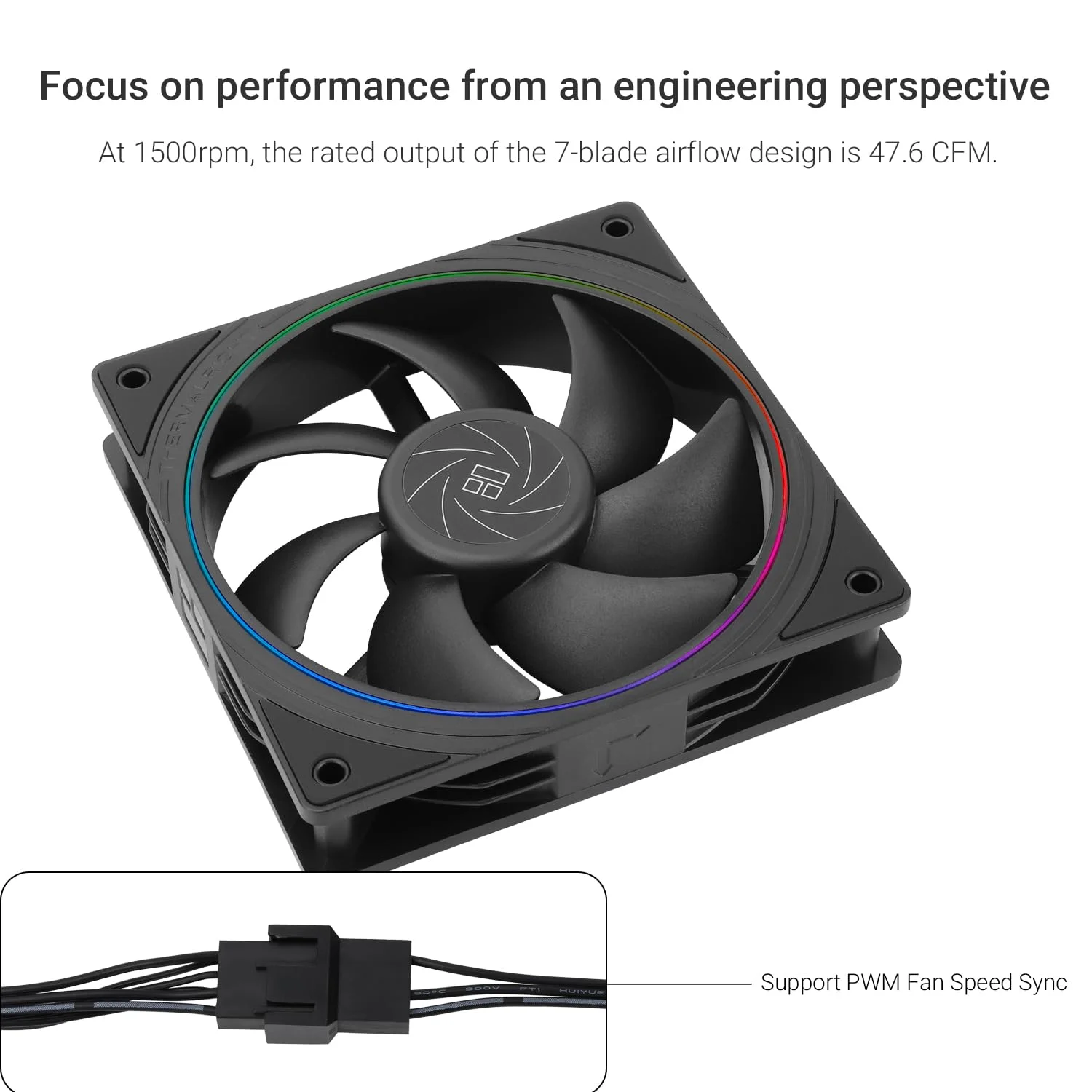 فن خنک کننده پردازنده Thermalright TL-S12، فن PWM کیس، جلوه نوری روزنه ظریف، فن کامپیوتر با کانکتور 4 پین PWM با روزنه ARGB، فن خنک کننده کامپیوتر با سرعت 1500 دور در دقیقه (120 میلی متر، 3 فن) - تصویر 3