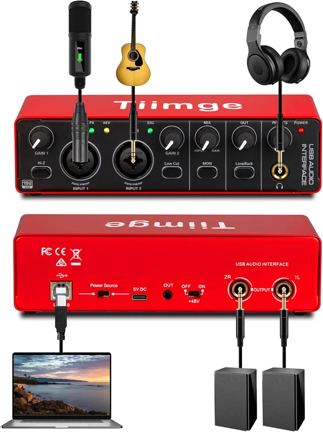 کارت صدای USB 2x2 برای کامپیوتر، با فانتوم پاور 48 ولت، کیفیت بالا 24 بیت/192 کیلوهرتز، پری امپ میکروفون پورت های XLR/TSR/TS، سازگار برای نوازندگان گیتار، خوانندگان، پادکسترها یا تهیه کنندگان کارت صدای USB 2x2 برای کامپیوتر، با فانتوم پاور 48 ولت، کیفیت بالا 24 بیت/192 کیلوهرتز، پری امپ میکروفون پورت های XLR/TSR/TS، سازگار برای نوازندگان گیتار، خوانندگان، پادکسترها یا تهیه کنندگان