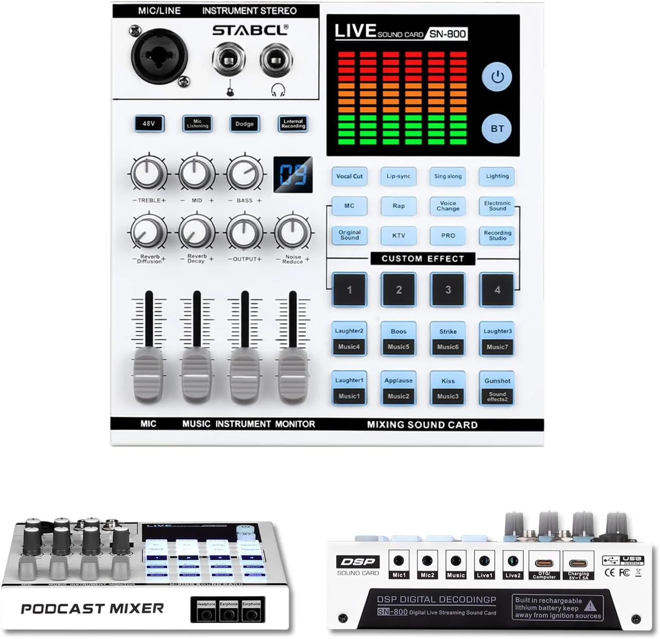 میکسر صوتی حرفه ای برای بازی، کارت صدای زنده و رابط صوتی با ورودی میکروفون XLR/3.5 میلی متری، فانتوم پاور 48 ولت