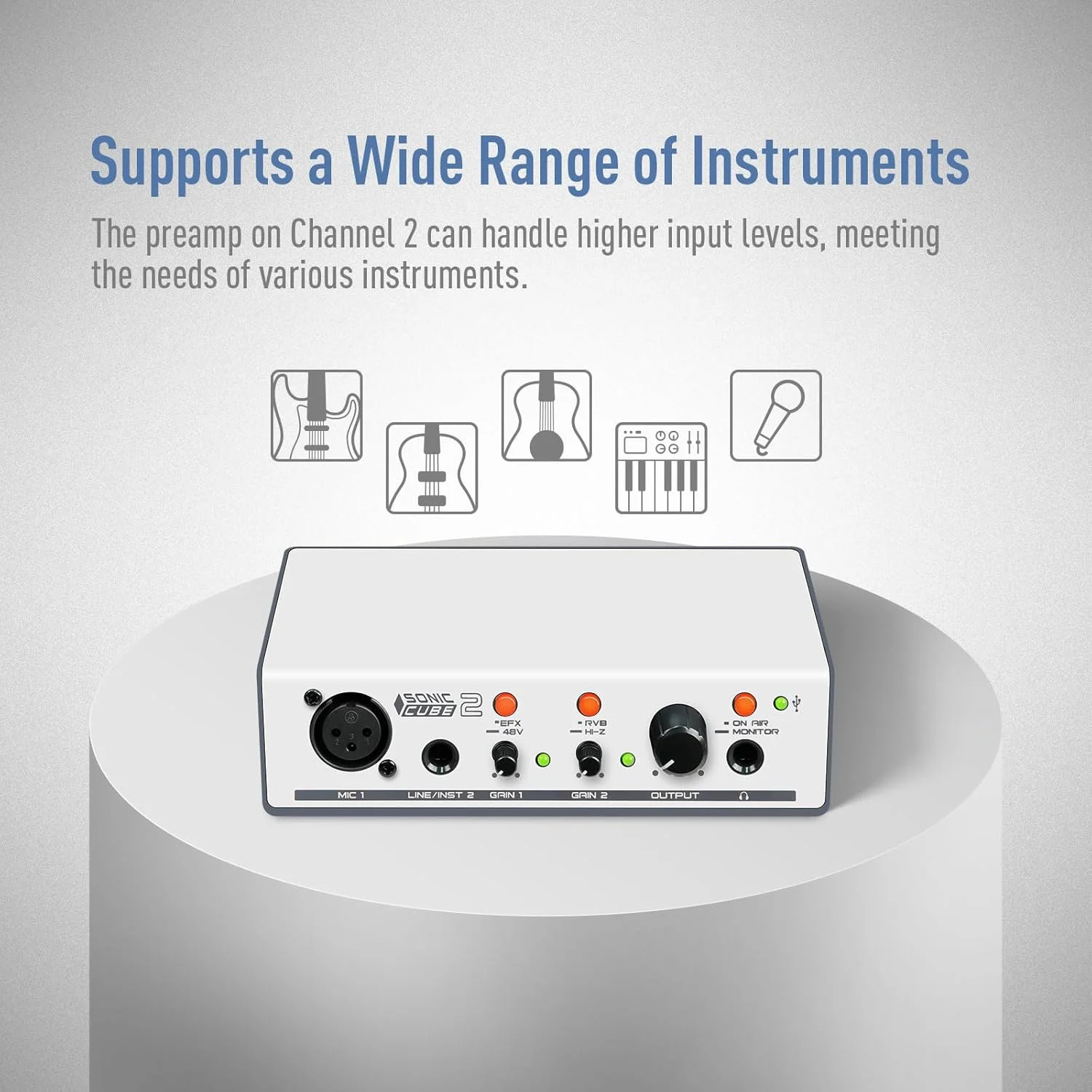میکسر کارت صدای USB مدلینگ دیجیتال SONICAKE Sonic Cube Ii برای ضبط، پخش زنده پادکست، فانتوم پاور 48 ولت، پری امپ آنالوگ دو کاناله، ورودی