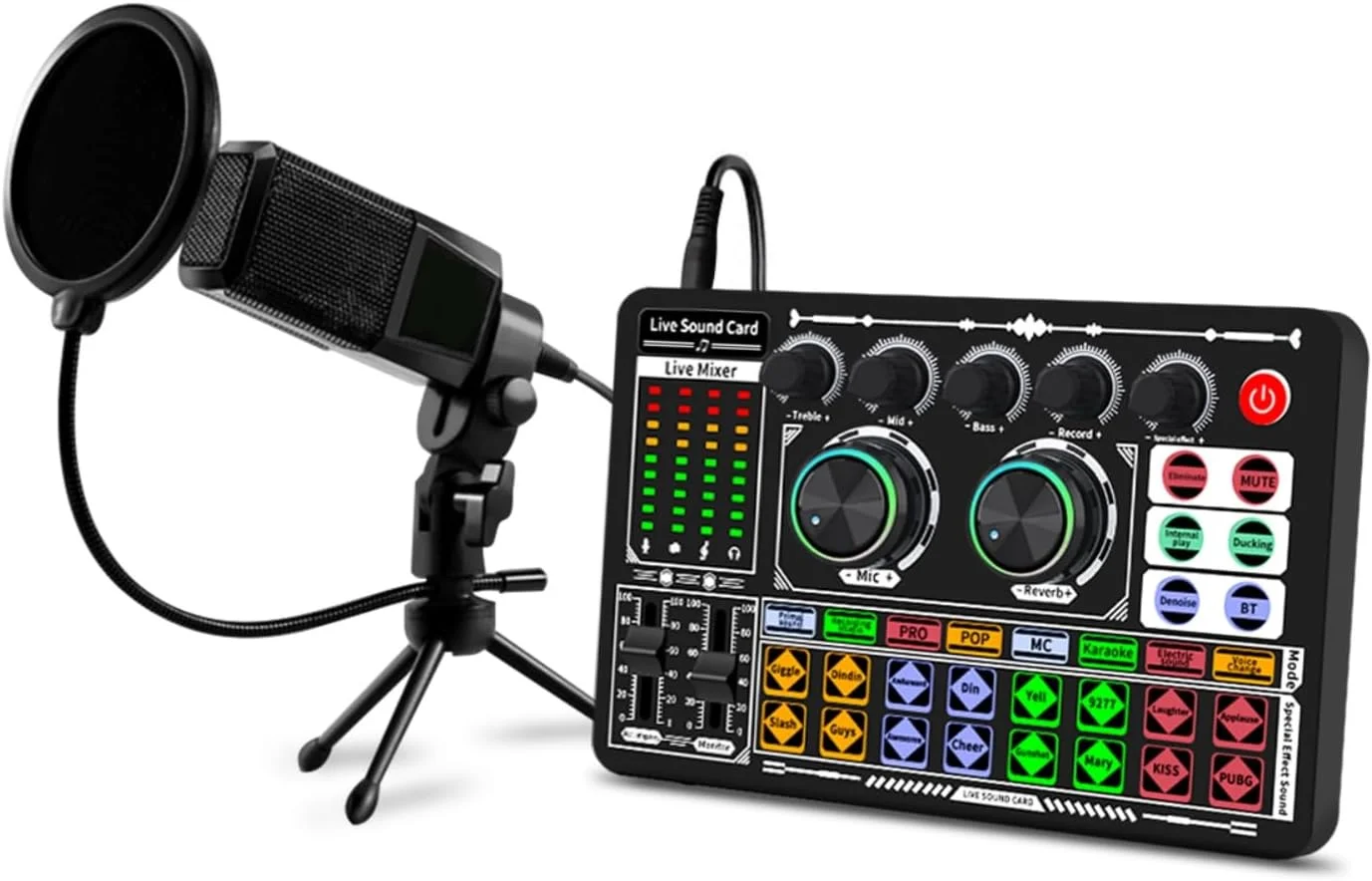 مجموعه تجهیزات پادکست SIBORIE F999 با کارت صدا، تغییر صدا، میکروفون کندانسور کارائوکه MS60، پایه میکروفون، کیت استارتر پادکست استریمینگ میکسر صوتی DJ برای پادکست و پخش زنده