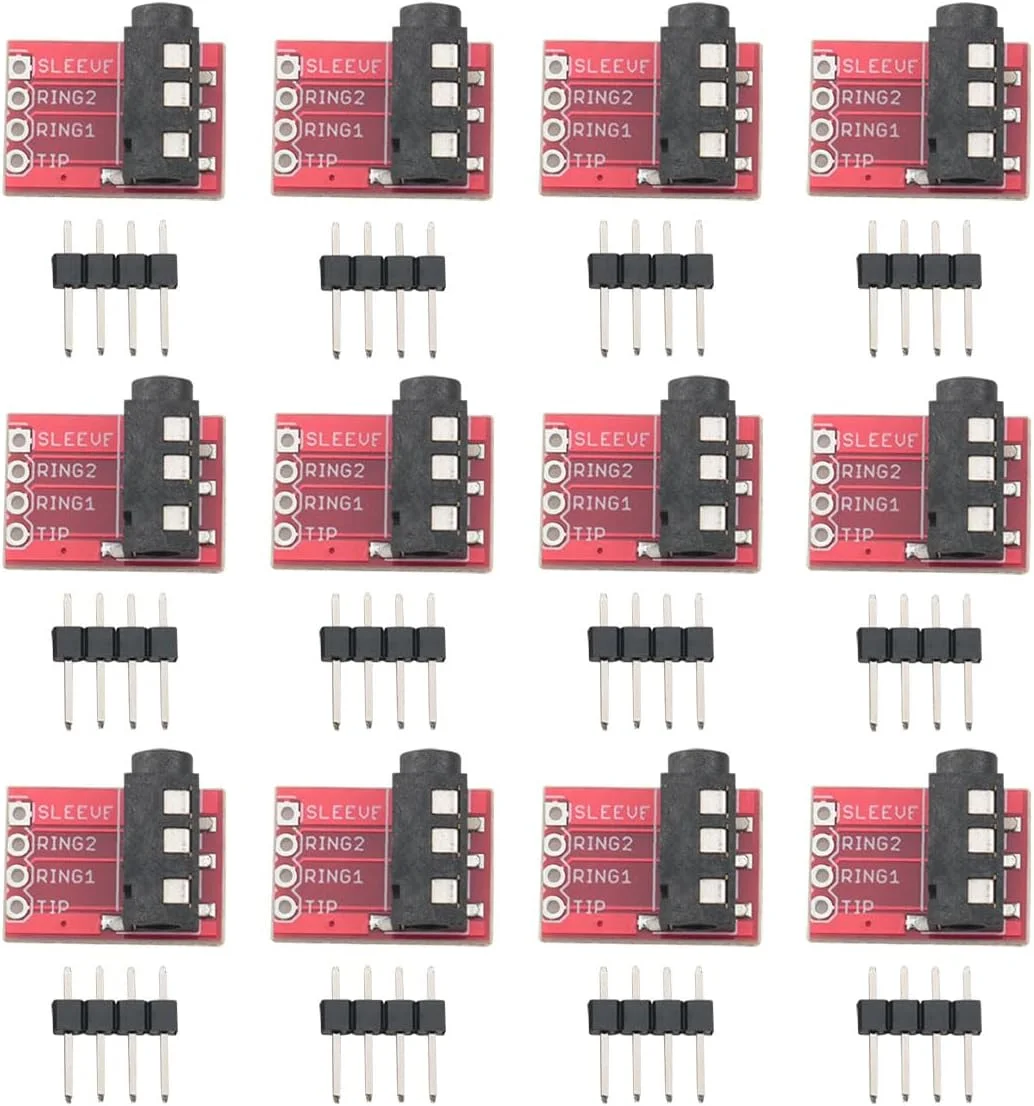 ۱۲ عدد ماژول رابط جک صوتی ۳.۵ میلی متری قرمز رنگ برای آردوینو