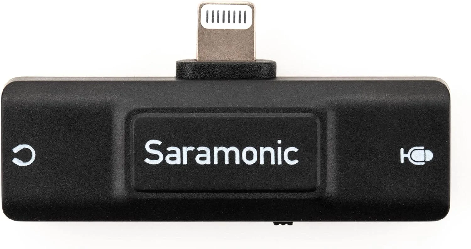 اینترفیس صوتی لایتنینگ سارامونیک مدل SR-EA2D با ورودی میکروفون TRS یا TRRS 3.5 میلی‌متری و خروجی هدفون 3.5 میلی‌متری برای آیفون‌ها و آیپدهای اپل با درگاه لایتنینگ، رنگ مشکی