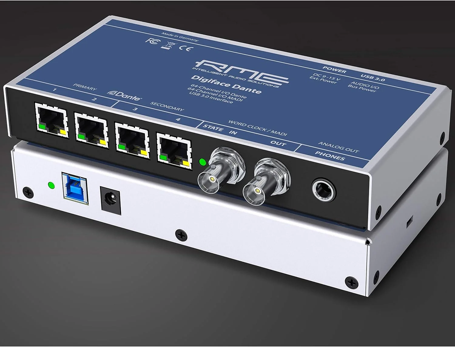 اینترفیس صوتی RME Digiface Dante Dante/MADI/USB 3.0، ورودی/خروجی 128 کانال، 24 بیت/192 کیلوهرتز، با خروجی هدفون، ورودی/خروجی کلاک و تغذیه از طریق USB