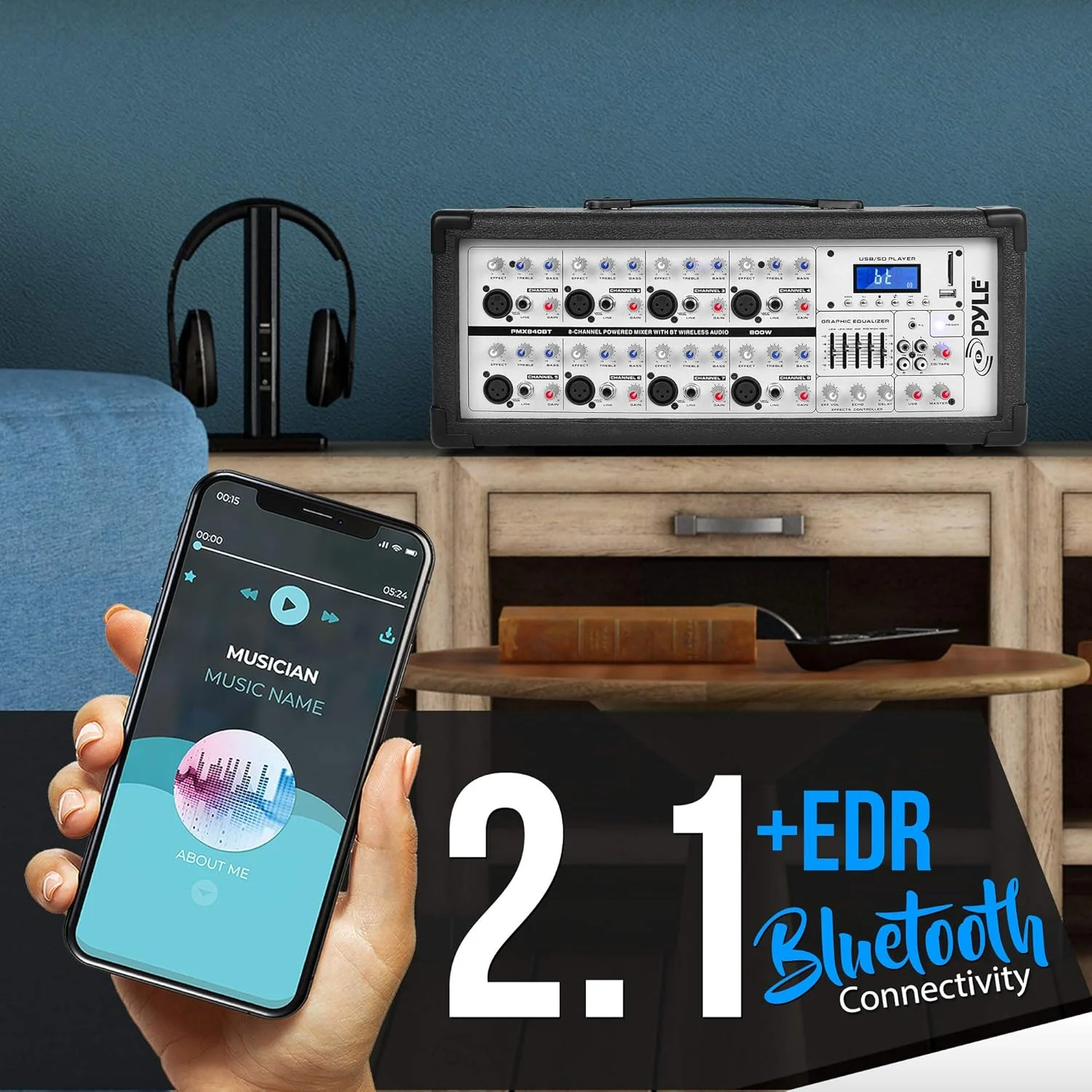 میکسر صدا استیج 8 کاناله Pyle با بلوتوث، میکسر صدای حرفه ای 800 واتی، دارای پورت های MP3 USB SD، ورودی Aux، صفحه نمایش دیجیتال LCD، فن خنک کننده داخلی