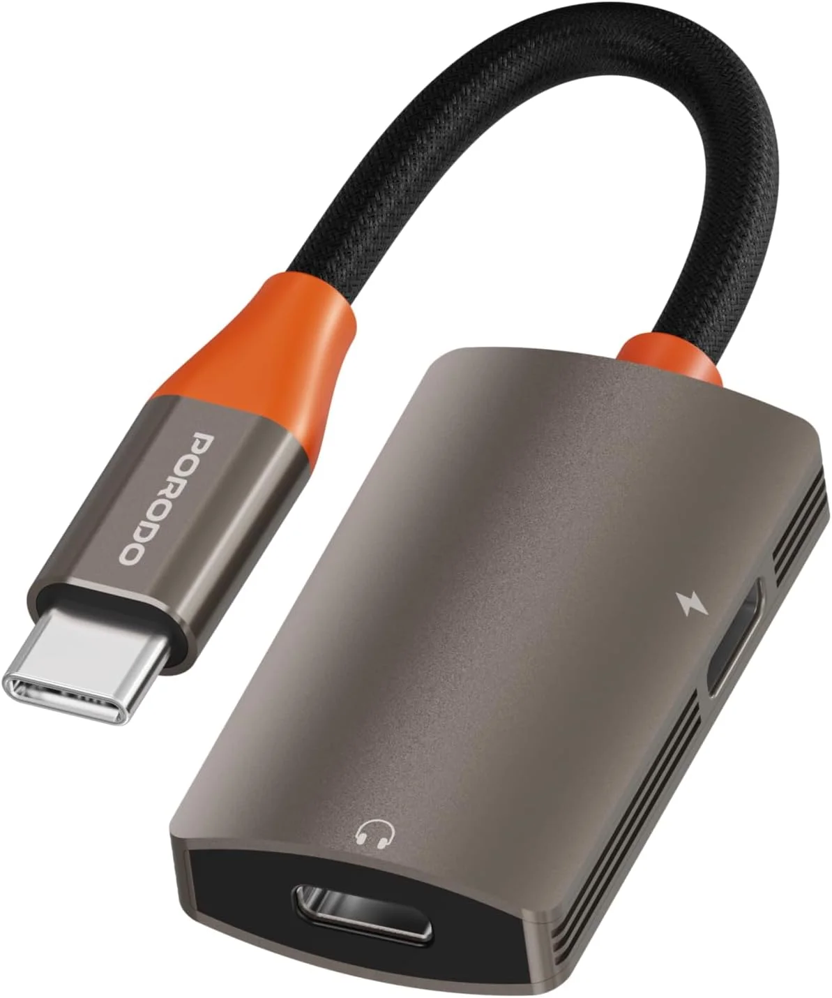 رابط صوتی USB-C دوگانه Porodo AudioLink Duo، اسپلیتر صوتی دوگانه و شارژ سریع 60 واتی PD، تماس، بدون گره خوردگی، Plug & Play، سازگار با iPhone 16/15، Samsung S25/S24/S23