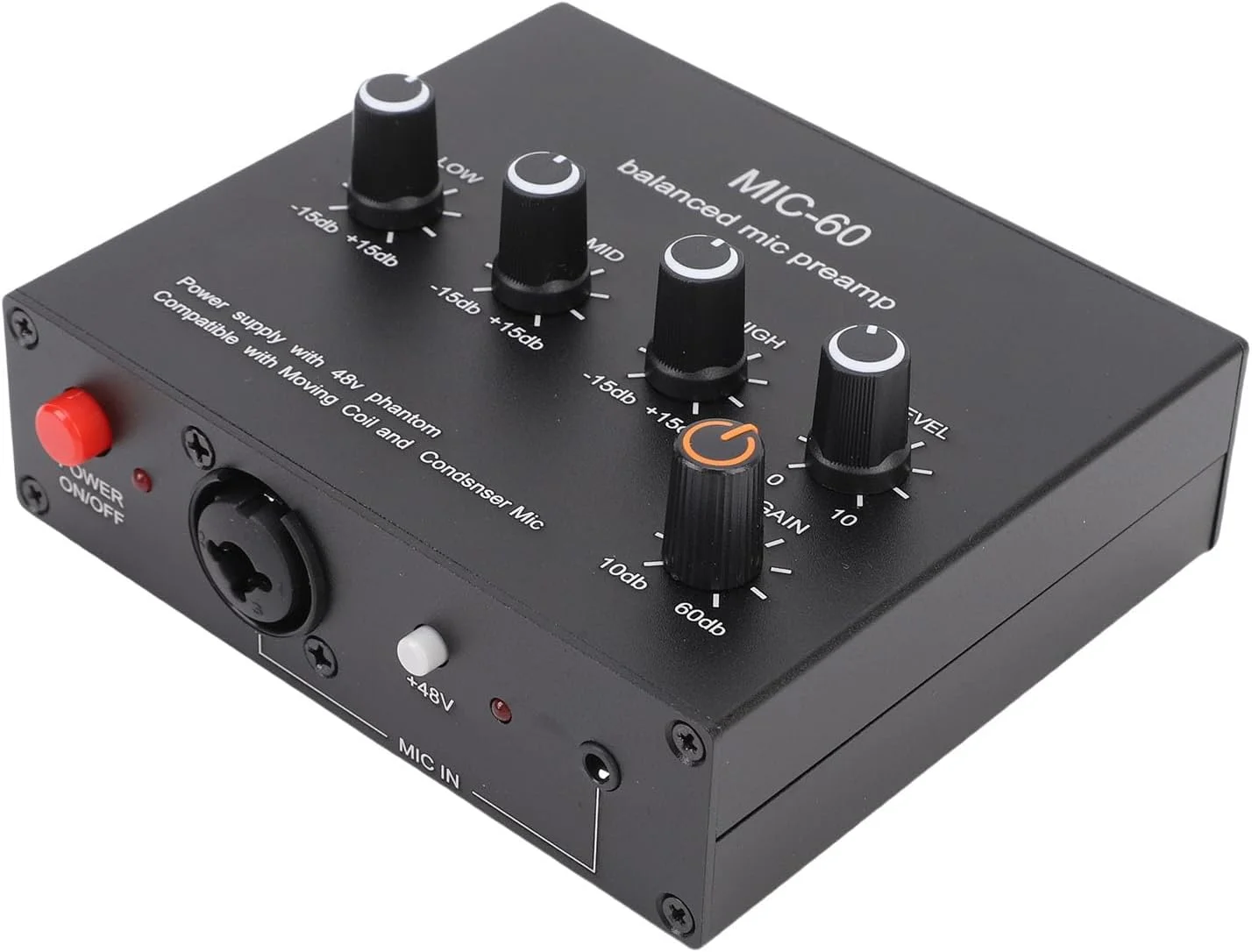 پری امپ میکروفون با بهره 60db، پورت های 3.5 میلی متری 6.5 میلی متری XLR با فانتوم پاور 48 ولت، تقویت کننده صدای شفاف برای میکروفون های دینامیک کاندنسر