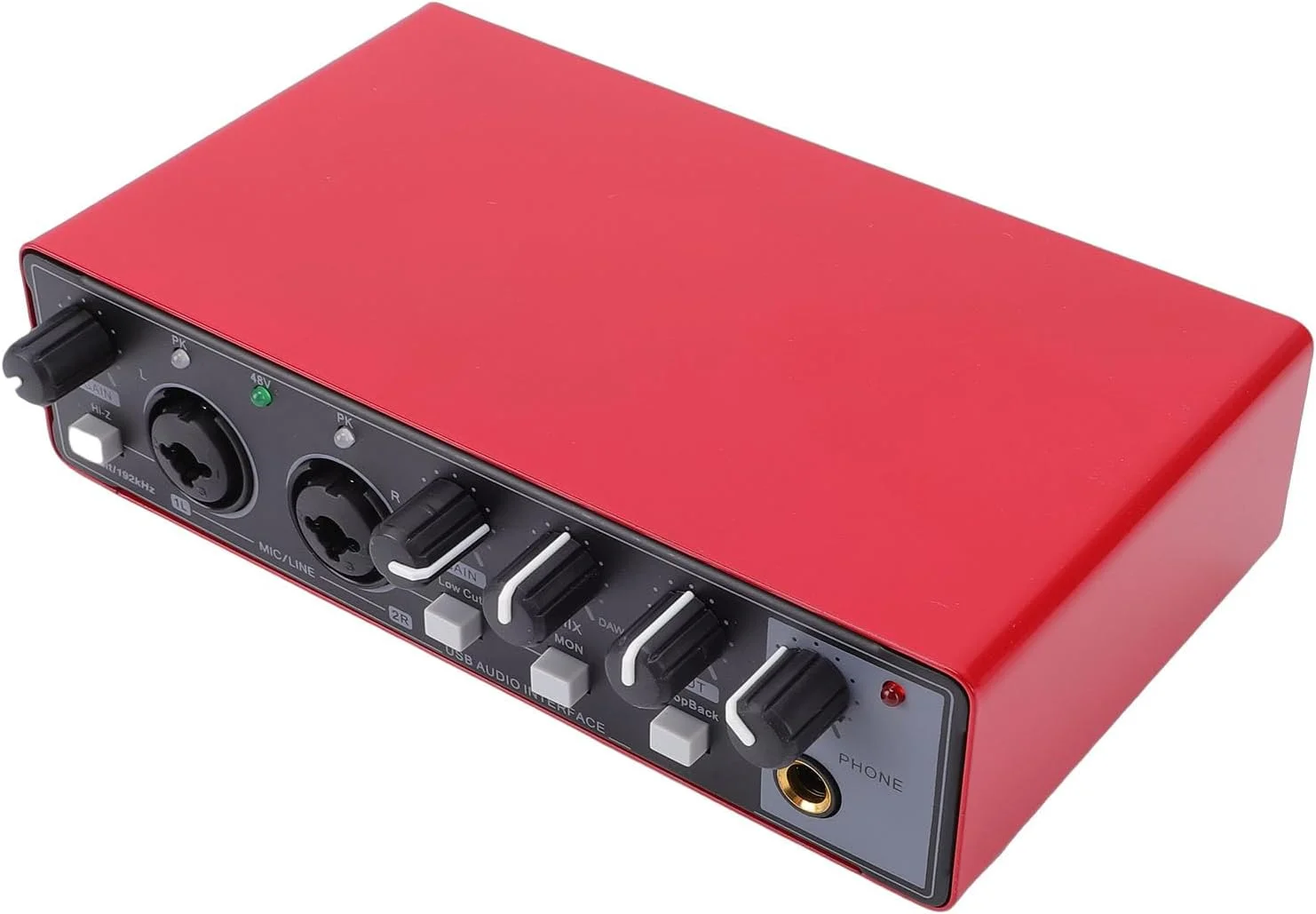 کارت صدای USB C برای کامپیوتر، 24 بیت/192 کیلوهرتز، با ورودی دوگانه TS/XLR، مناسب برای پادکست، گیتار، ضبط موسیقی، پخش زنده (قرمز)