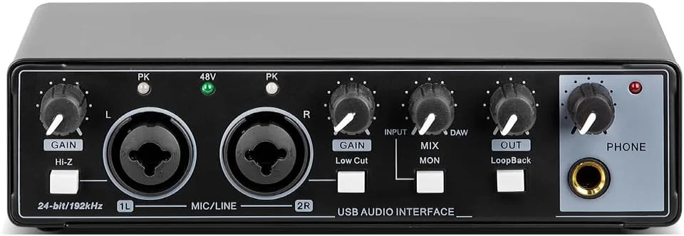 کارت صدای حرفه ای قابل حمل MD22 رابط صوتی USB 24 بیتی/192 کیلوهرتز با مانیتور برای تجهیزات صوتی گیتار