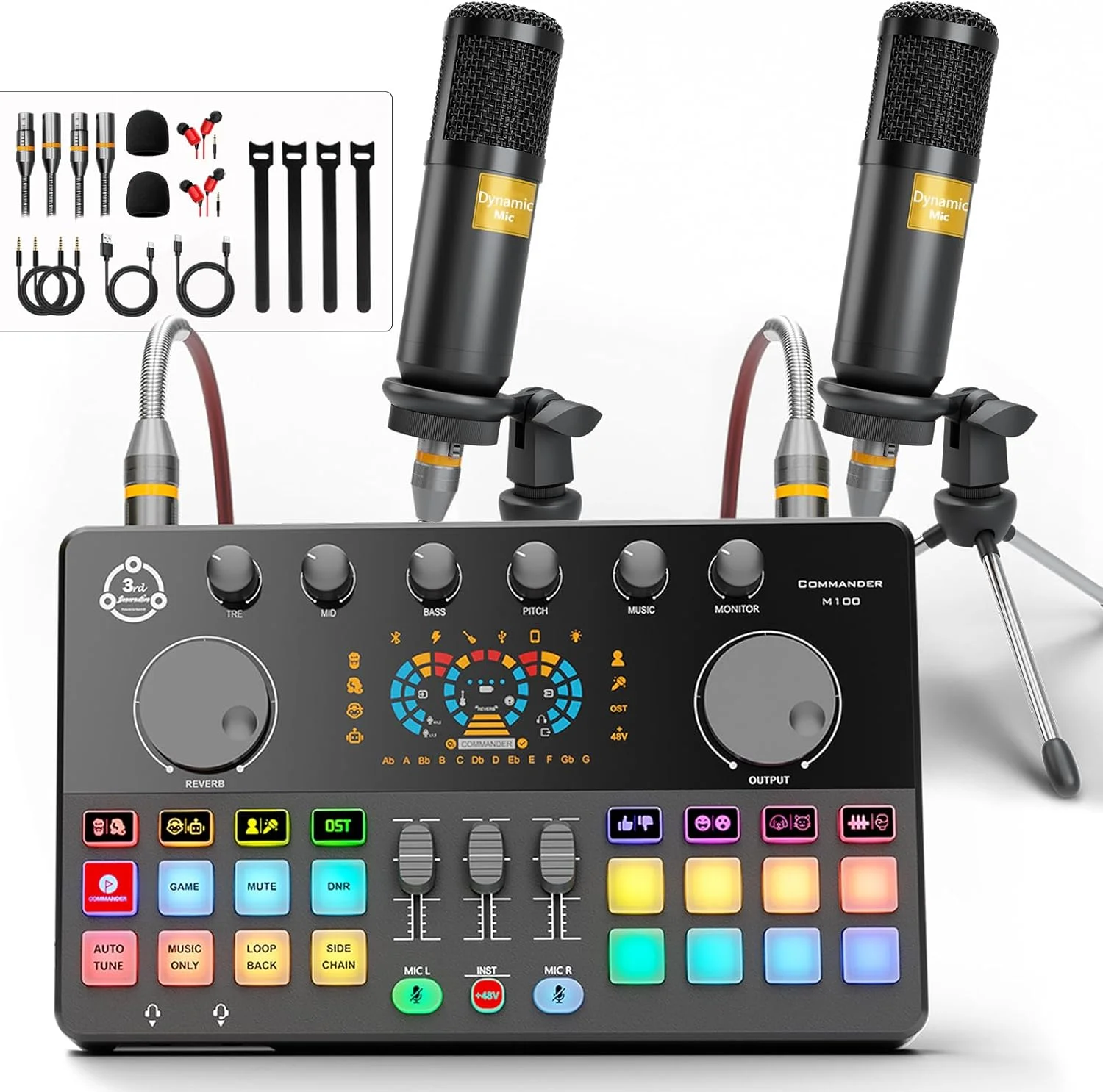 پکیج تجهیزات پادکست دو نفره، کارت صدای همراه با 2 میکروفون دینامیک برای پخش زنده