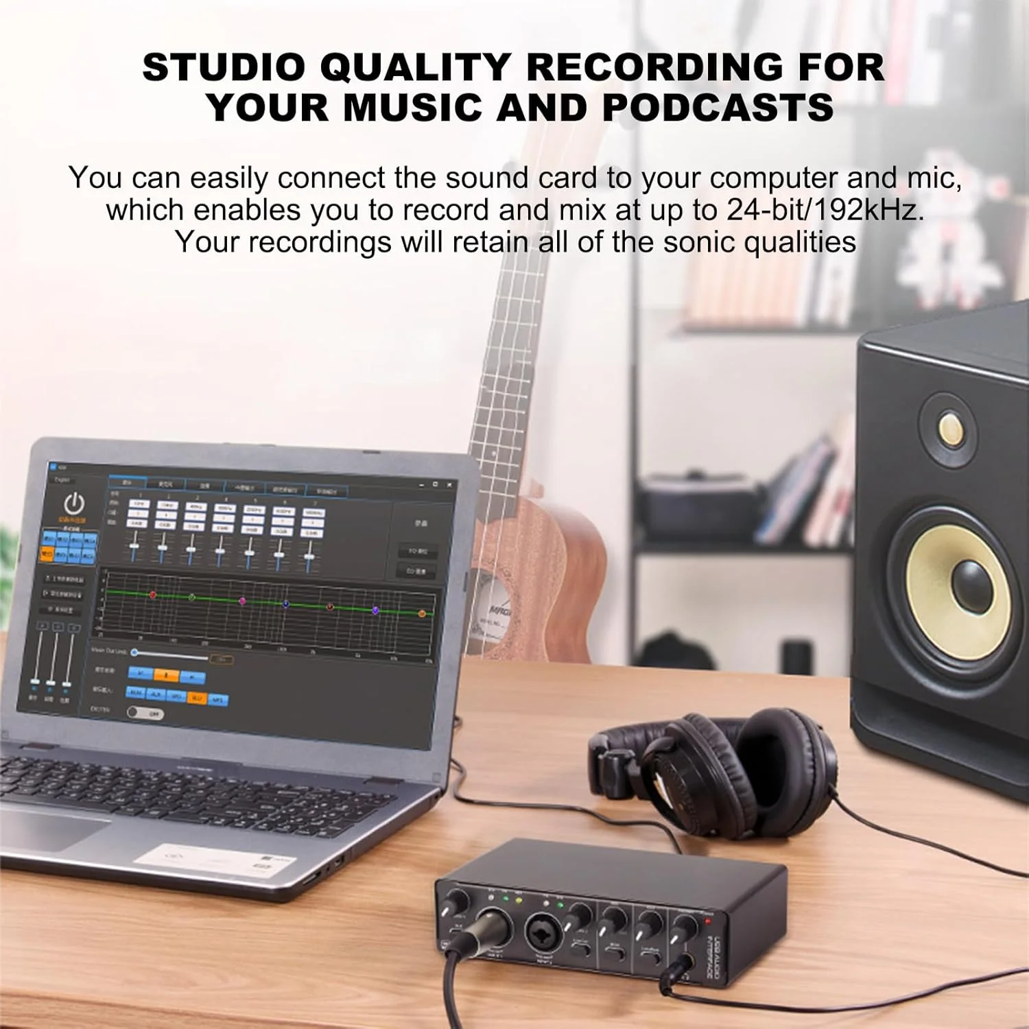 کارت صدای رابط USB پپیسکی RHM 2 ورودی 2 خروجی با فانتوم پاور 48 ولت برای میکسر صوتی حرفه ای و پری امپ میکروفون پورت های XLRTSRTS برای نوازندگان گیتار و خوانندگان