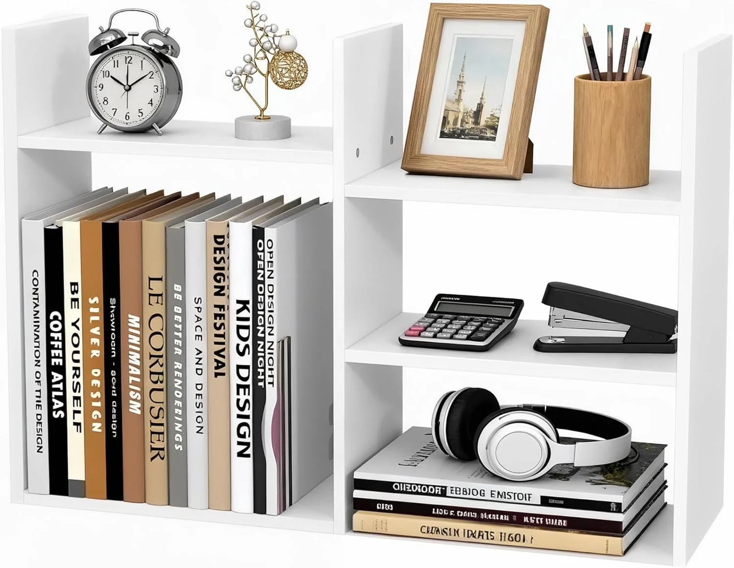قفسه رومیزی و ارگانایزر ذخیره سازی - قفسه کتاب کوچک رومیزی، قفسه کتاب 3 طبقه سفید، قفسه رومیزی چوبی چند منظوره برای دکوراسیون منزل، دفتر کار و خوابگاه