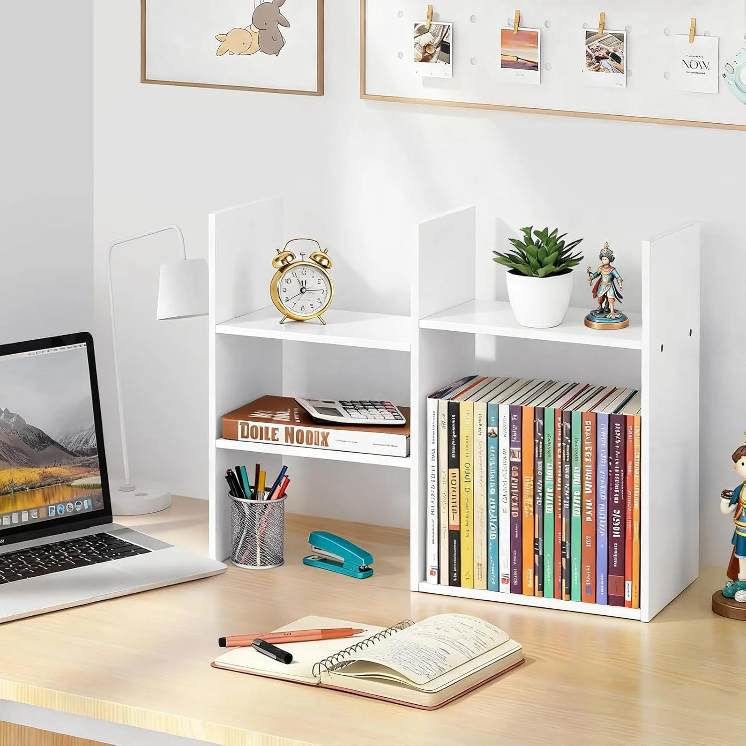 قفسه رومیزی و ارگانایزر ذخیره سازی - قفسه کتاب کوچک رومیزی، قفسه کتاب 3 طبقه سفید، قفسه رومیزی چوبی چند منظوره برای دکوراسیون منزل، دفتر کار و خوابگاه