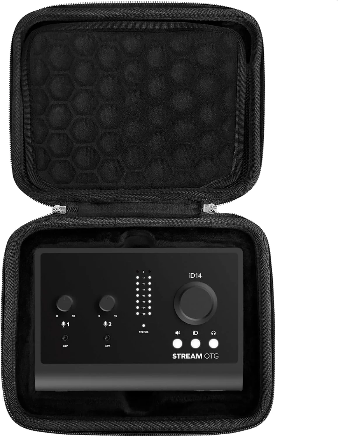 کیف حمل کارت صدا، سازگار با Audient iD14/iD4 MK2 / Stream OTG، آستر نرم با فیت شیاری، جیب توری برای کابل ها و لوازم جانبی، ایده آل برای ضبط استودیویی و استفاده در سفر کیف حمل کارت صدا، سازگار با Audient iD14/iD4 MK2 / Stream OTG، آستر نرم با فیت شیاری، جیب توری برای کابل ها و لوازم جانبی، ایده آل برای ضبط استودیویی و استفاده در سفر