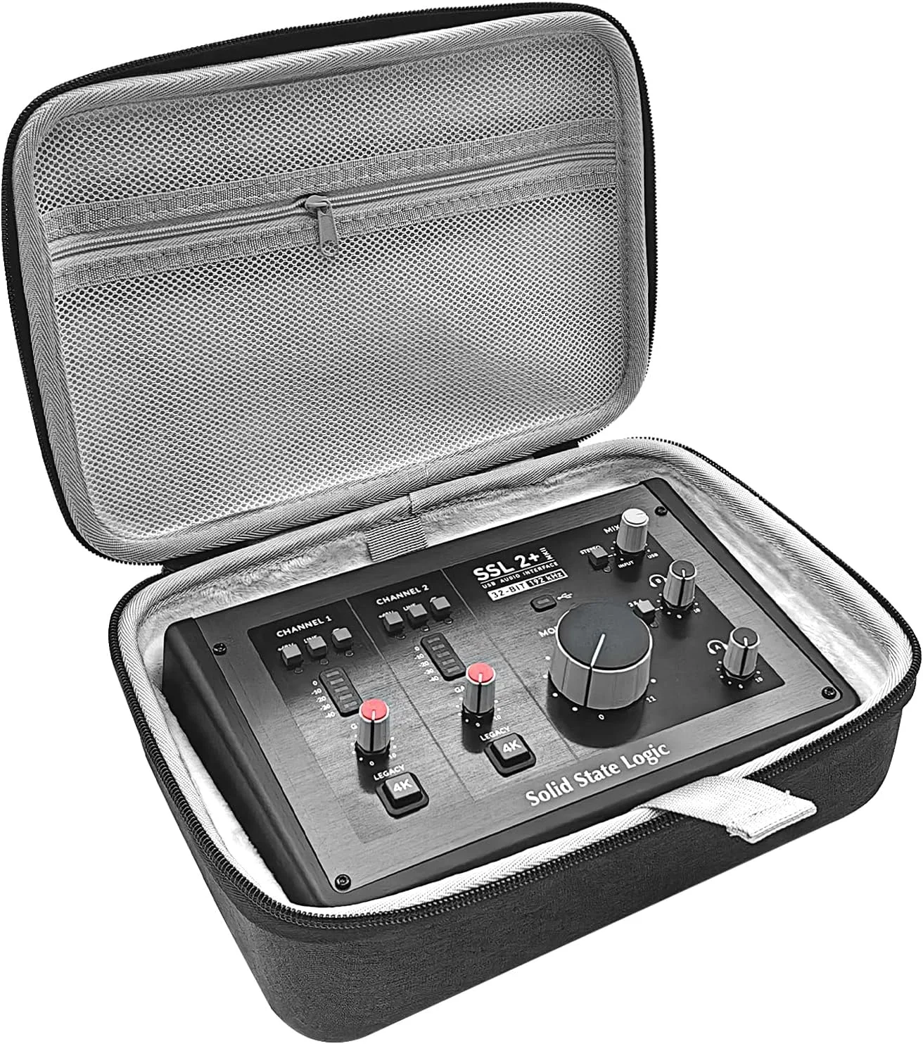 کیف هارد مخملی ممتاز سازگار با کارت صدای Solid State Logic SSL 2 یا 2+، کیف حمل محافظتی مسافرتی (خاکستری)