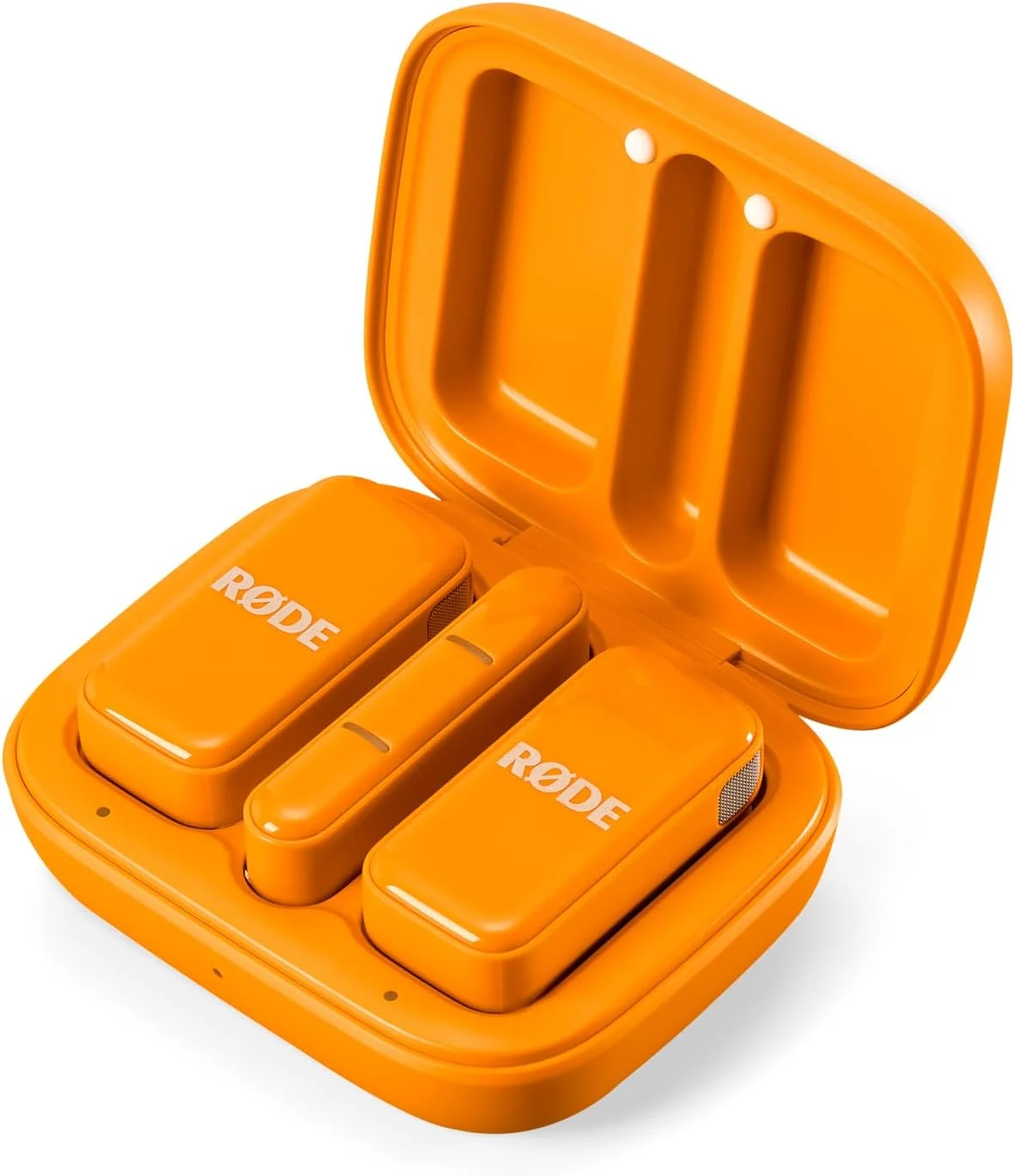 میکروفون بی سیم جمع و جور RØDE - دو میکروفون با جعبه شارژ برای تولید محتوای تلفن هوشمند - USB-C، نارنجی