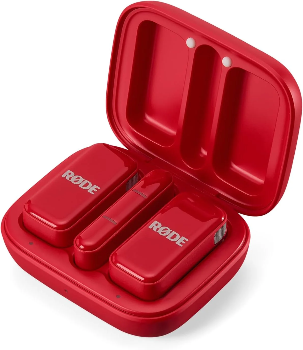 میکروفون بی سیم جمع و جور RØDE - دو میکروفون با جعبه شارژ برای تولید محتوای تلفن هوشمند - USB-C، قرمز
