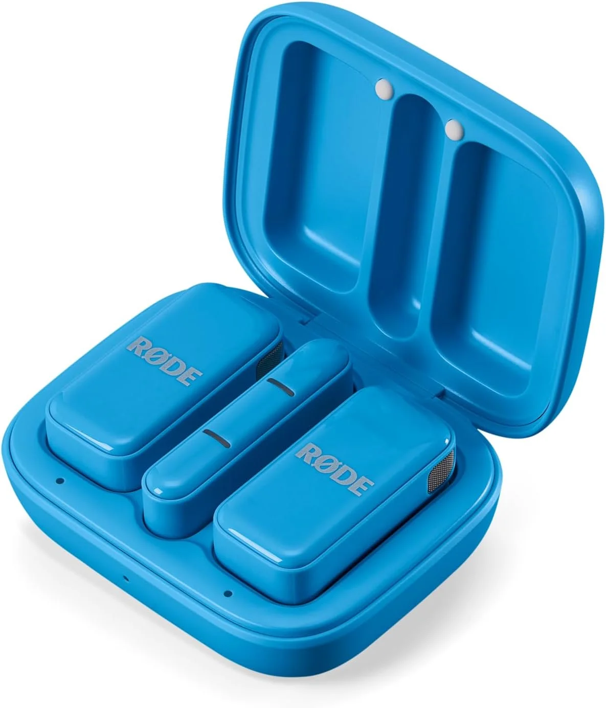 میکروفون بی سیم جمع و جور RØDE - دو میکروفون با جعبه شارژ برای تولید محتوای تلفن هوشمند - USB-C، آبی
