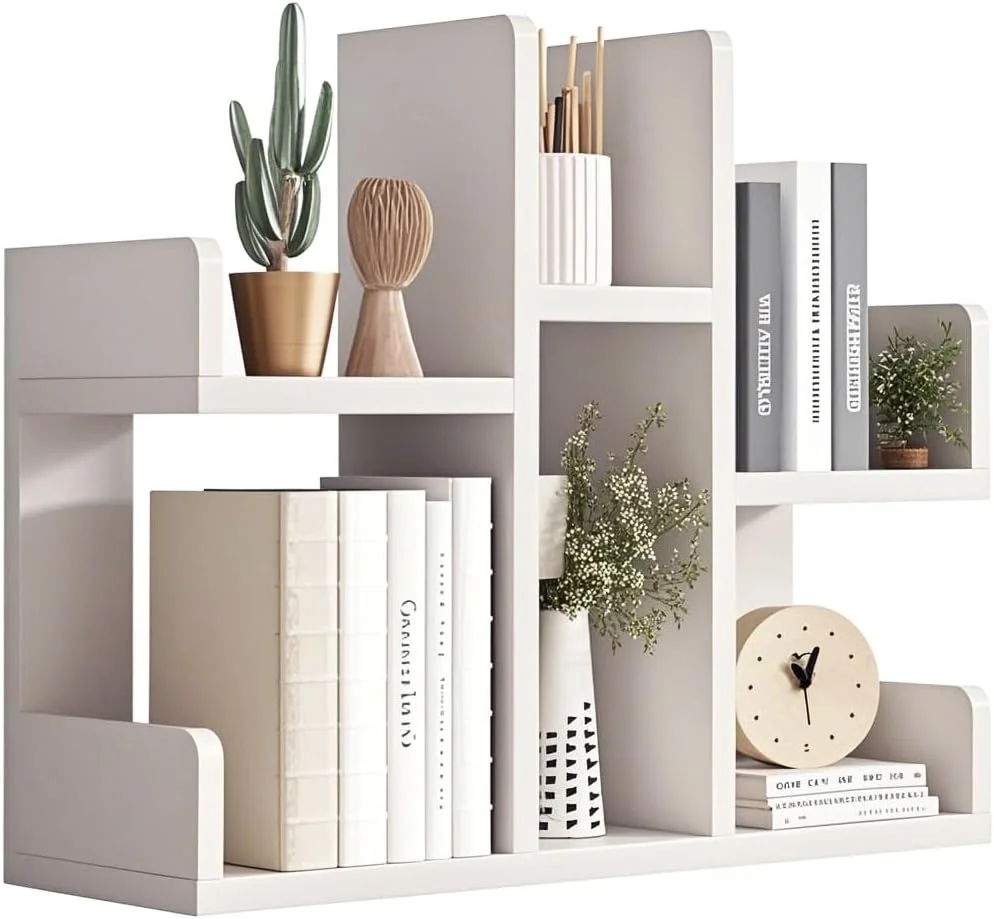 قفسه کتاب کوچک، قفسه رومیزی، قفسه رومیزی چوبی گردویی، قفسه نمایشگر قفسه ذخیره سازی اداری رومیزی با طراحی منحصر به فرد برای دفتر، دکوراسیون منزل