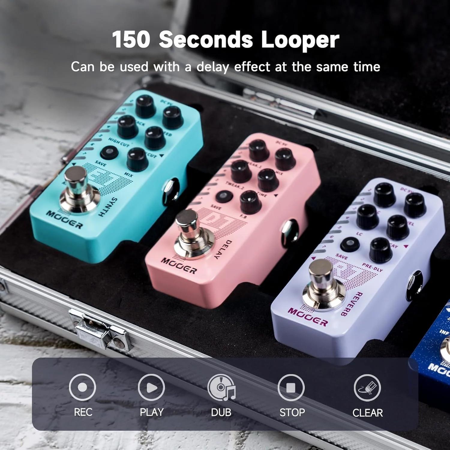 پدال تاخیر چندگانه مینی MOOER D7 با 6 افکت تاخیر قابل تنظیم (Tape، Liquid، Rainbow، Galaxy، Mod-Verse، Low-bit) و ضبط لوپر 150 ثانیه ای، صورتی