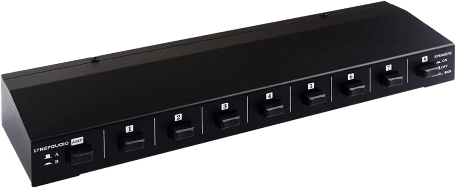 Morelian B028 سوئیچ باکس آمپلی فایر و بلندگو 2 ورودی 8 خروجی، دستگاه توزیع بلندگوی 8 کاناله، انتخاب دستی مستقل سوئیچ بلندگو