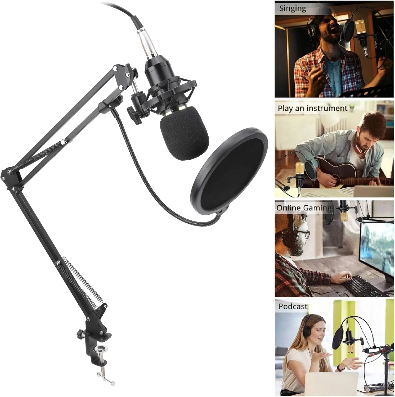 کیت ضبط صدا میکروفون، کیت میکروفون استودیویی، کاهش نویز قابل تنظیم و ثابت برای استودیو و KTV