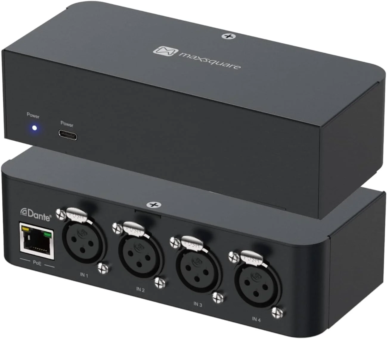جعبه رابط شبکه صوتی آنالوگ 4 کاناله Dante، چهار ورودی XLR 3 پین، PoE، بدنه آلومینیومی، سازگار با TAA (MSQ-3900D)