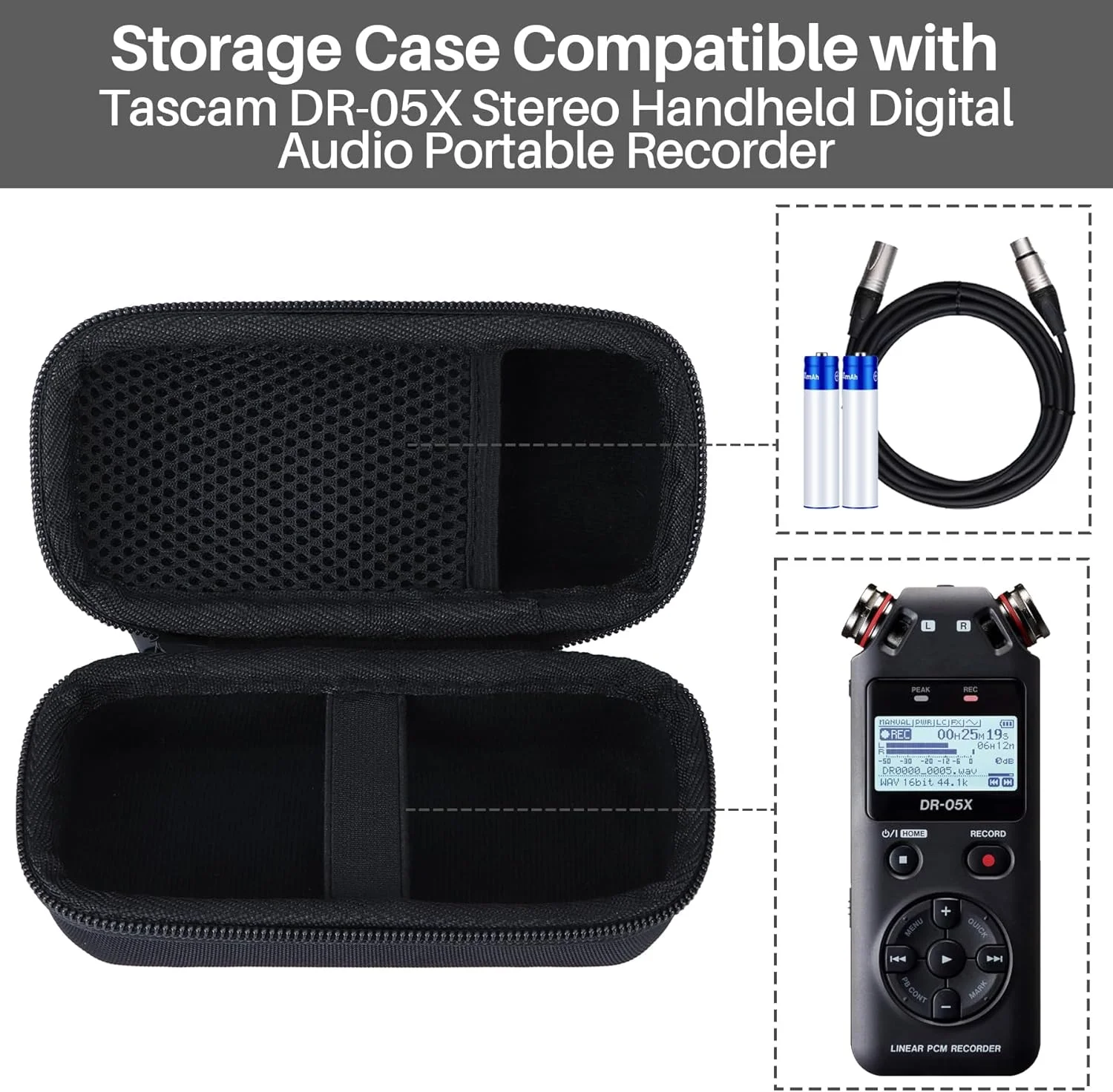 کیف محافظ سخت برای ضبط کننده صدای استریو قابل حمل تسکم DR-05XP / DR-05X، مشکی