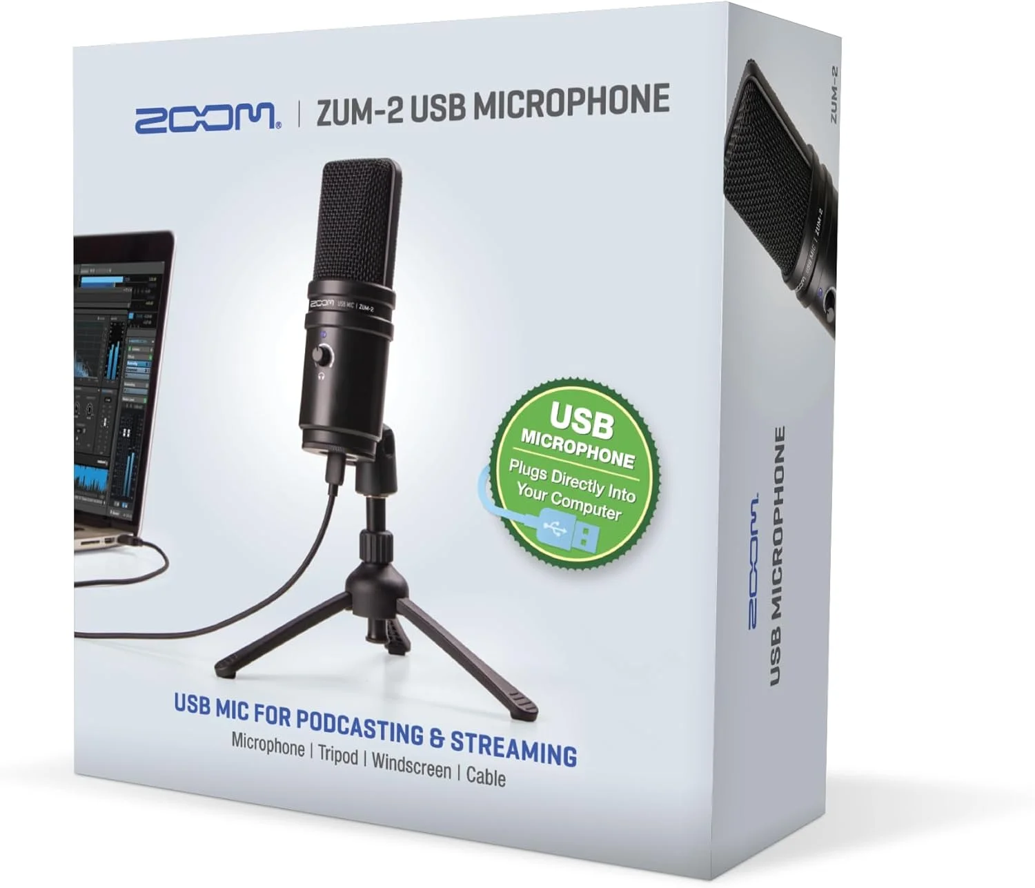 میکروفون USB زوم Zum-2، به همراه بادگیر و کابل USB، مناسب برای ضبط صدا، پادکست، موسیقی، صداگذاری، بازی، یوتیوب، توییچ و دیسکورد