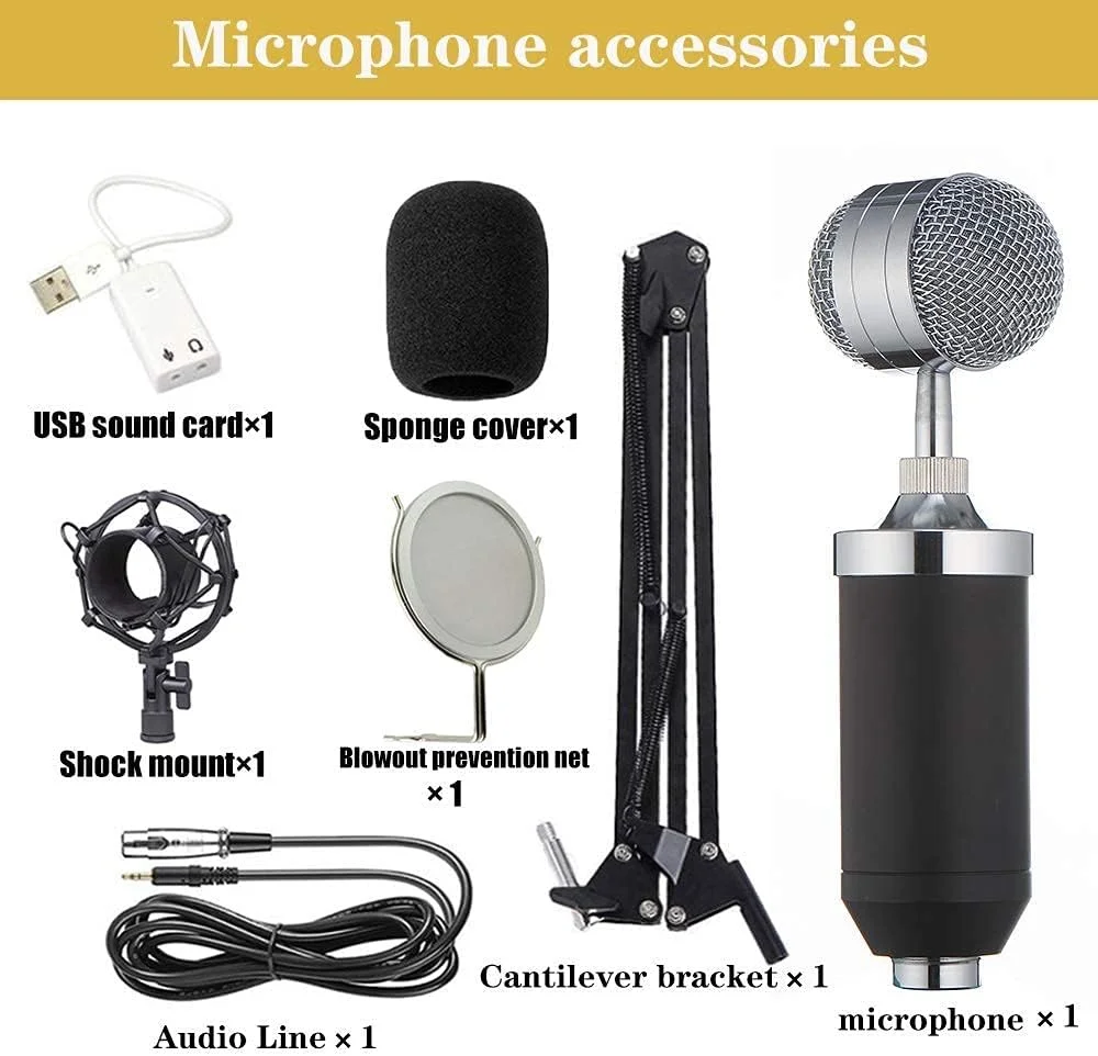 کیت میکروفون کاندنسر، میکروفون گیمینگ، میکروفون پادکست PC به 3.5 میلی‌متر با بازوی قیچی تعلیق قابل تنظیم، برای ضبط استودیویی و پخش (مشکی)