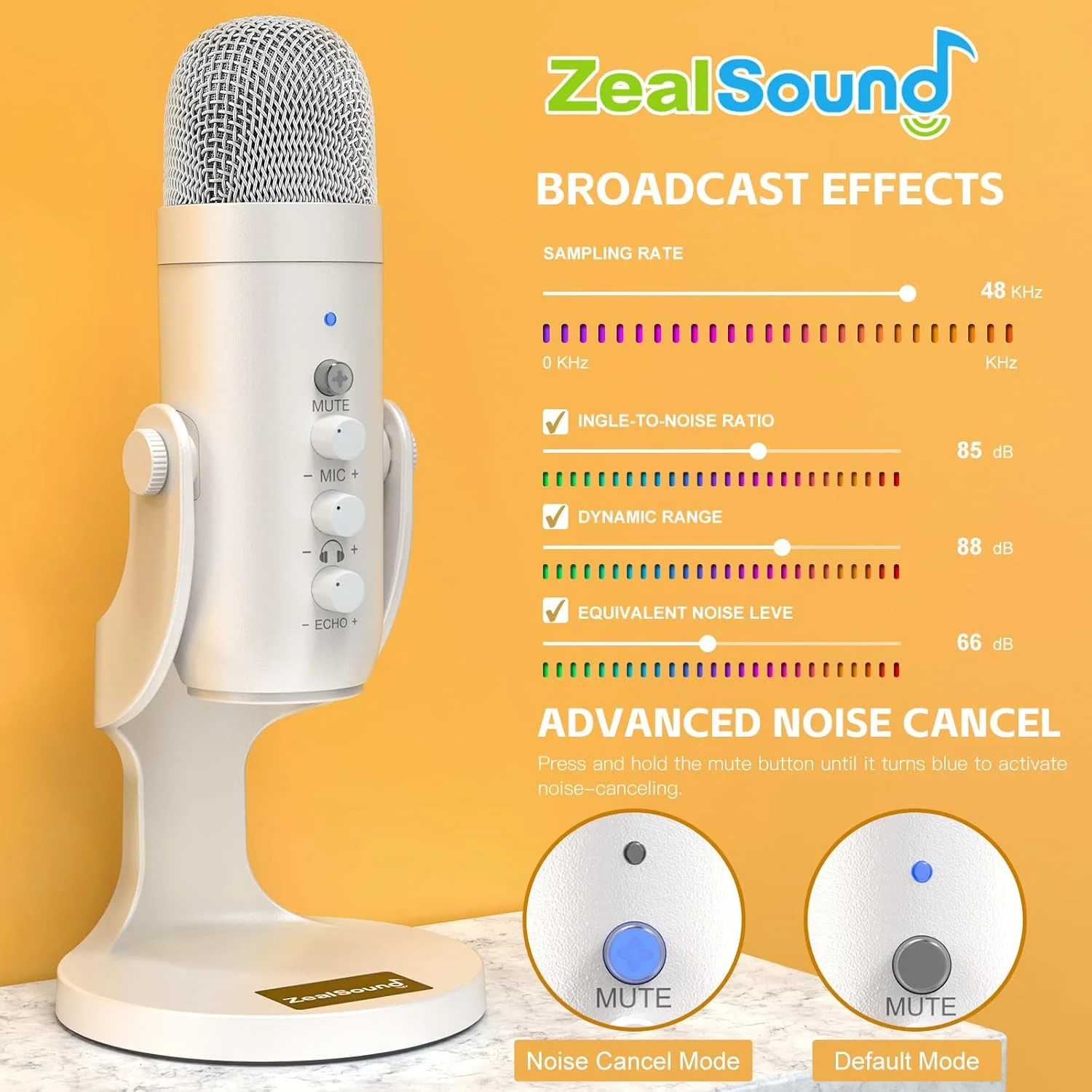 میکروفون کاندنسر Zealsound، میکروفون USB، میکروفون PC، آداپتور تلفن هوشمند، پلاگین و پخش اکو، برای بازی، استریم، ضبط، یوتیوب، توییچ، ASMR، TikTok، سفید