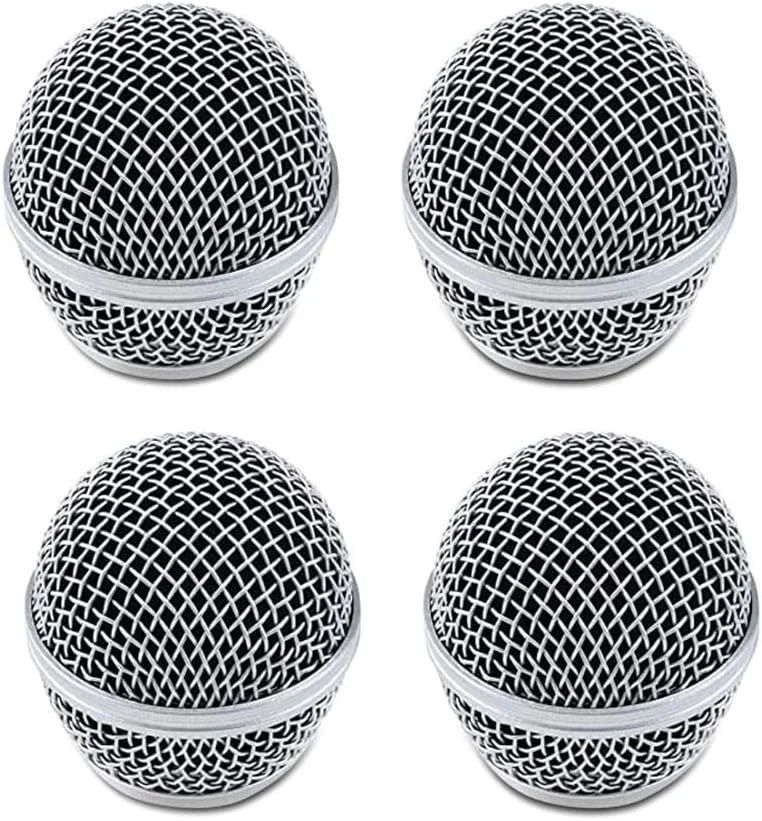 بسته 4 عددی توری فلزی میکروفون، سازگار با میکروفون SM58، توری جایگزین میکروفون وکال، محافظ باد میکروفون، سر فلزی با اسفنج