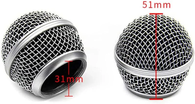 بسته 4 عددی توری فلزی میکروفون، سازگار با میکروفون SM58، توری جایگزین میکروفون وکال، محافظ باد میکروفون، سر فلزی با اسفنج