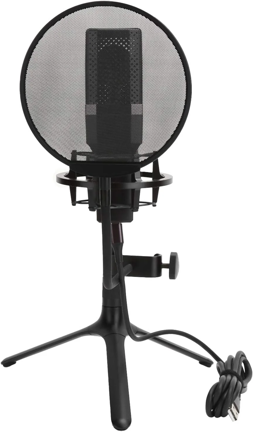 میکروفون کاندنسر کاردیوئید USB حرفه ای ضبط صدا با پایه ضد ضربه، به همراه توری محافظ قابل تنظیم (مشکی)