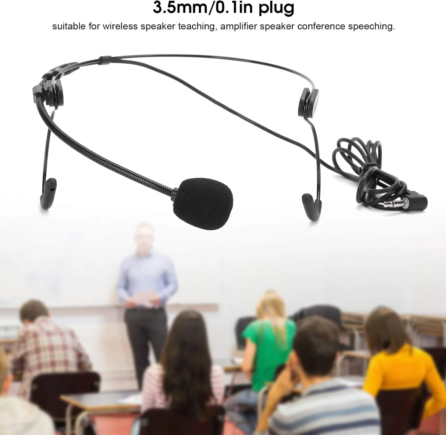 میکروفون کاندنسر هدست با قابلیت حذف نویز، میکروفون سبک وزن با پلاگ 3.5 میلی متری با پاسخ فرکانسی گسترده برای بلندگوی بی سیم، تدریس، مگافون، جلسه، کنفرانس