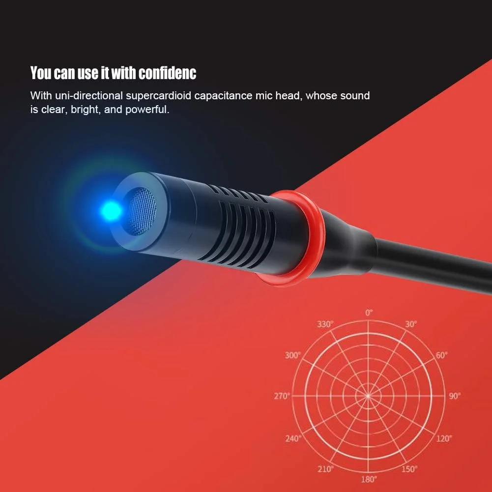 میکروفون کندانسر حرفه ای رومیزی قابل تنظیم یک جهته برای جلسات کنفرانس، سازگار با منبع تغذیه 48 ولت، هد فوق العاده یک جهته