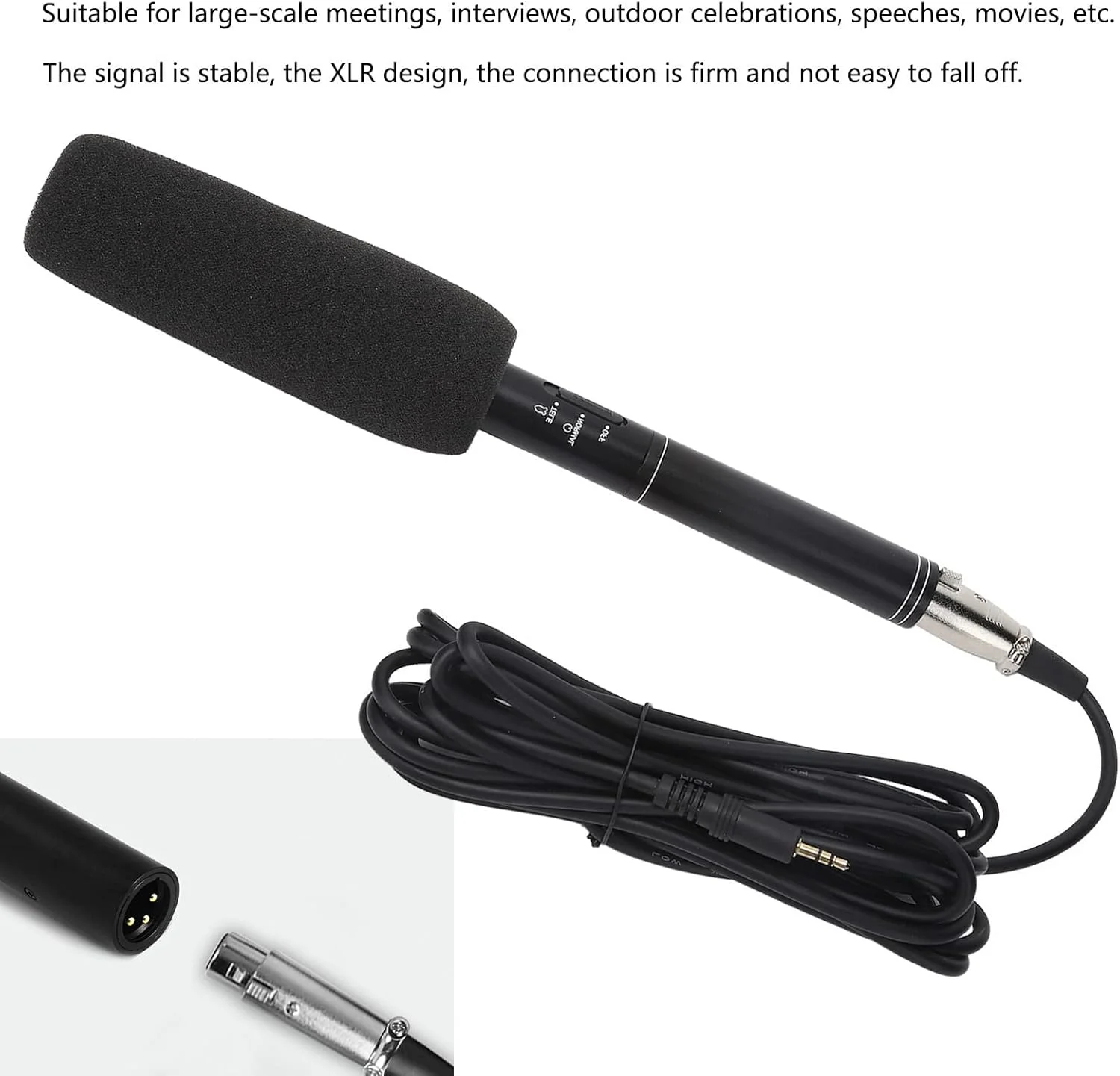 میکروفون مصاحبه، میکروفون کاندنسر XLR دستی، میکروفون گزارشگر تک جهته برای ضبط/استیج/سخنرانی، میکروفون وکال برای تلفن های هوشمند، لپ تاپ ها و دوربین ها (مشکی 28 سانتی متر)