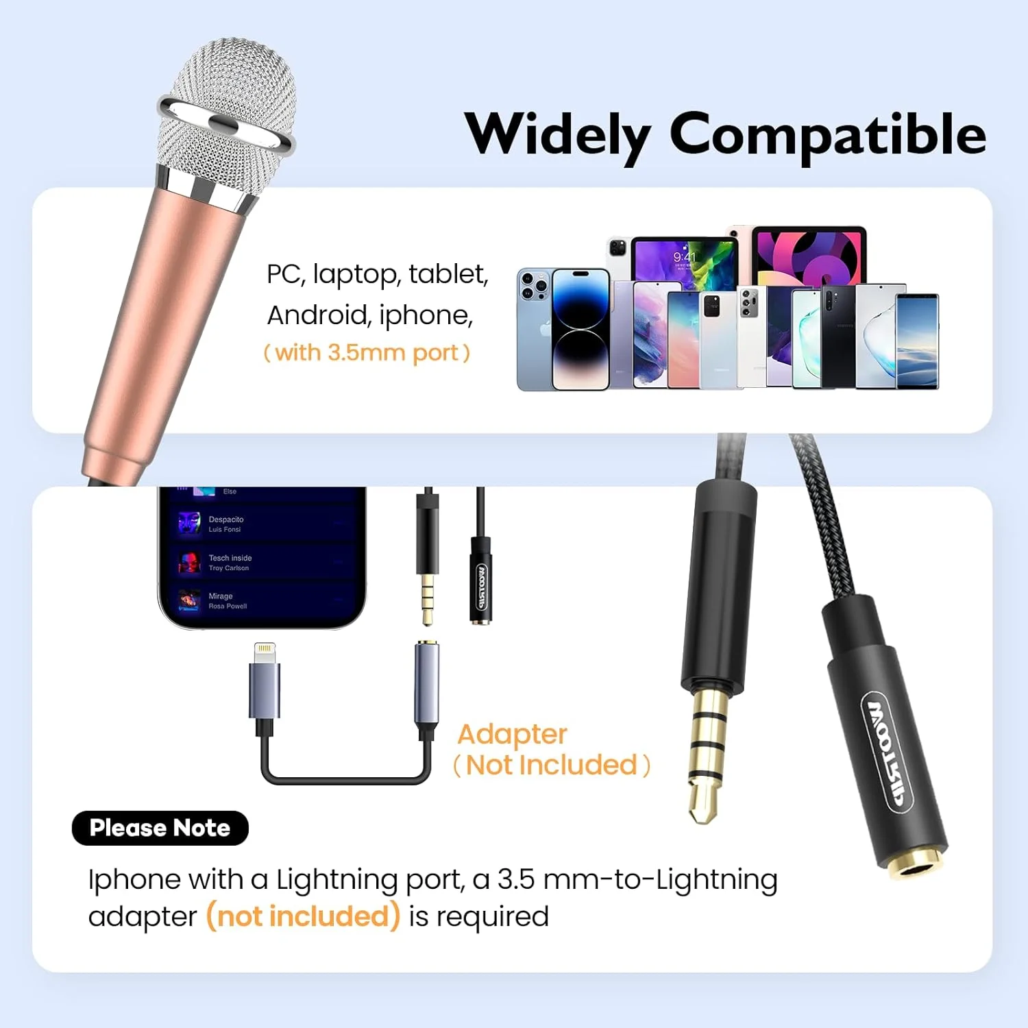 میکروفون مینی با جک 3.5 میلی‌متری، میکروفون کوچک ASMR برای صدا، آواز، کارائوکه، ولاگ، پادکست، سازگار با تلفن‌ها، تبلت‌ها، کامپیوترها (طلایی)