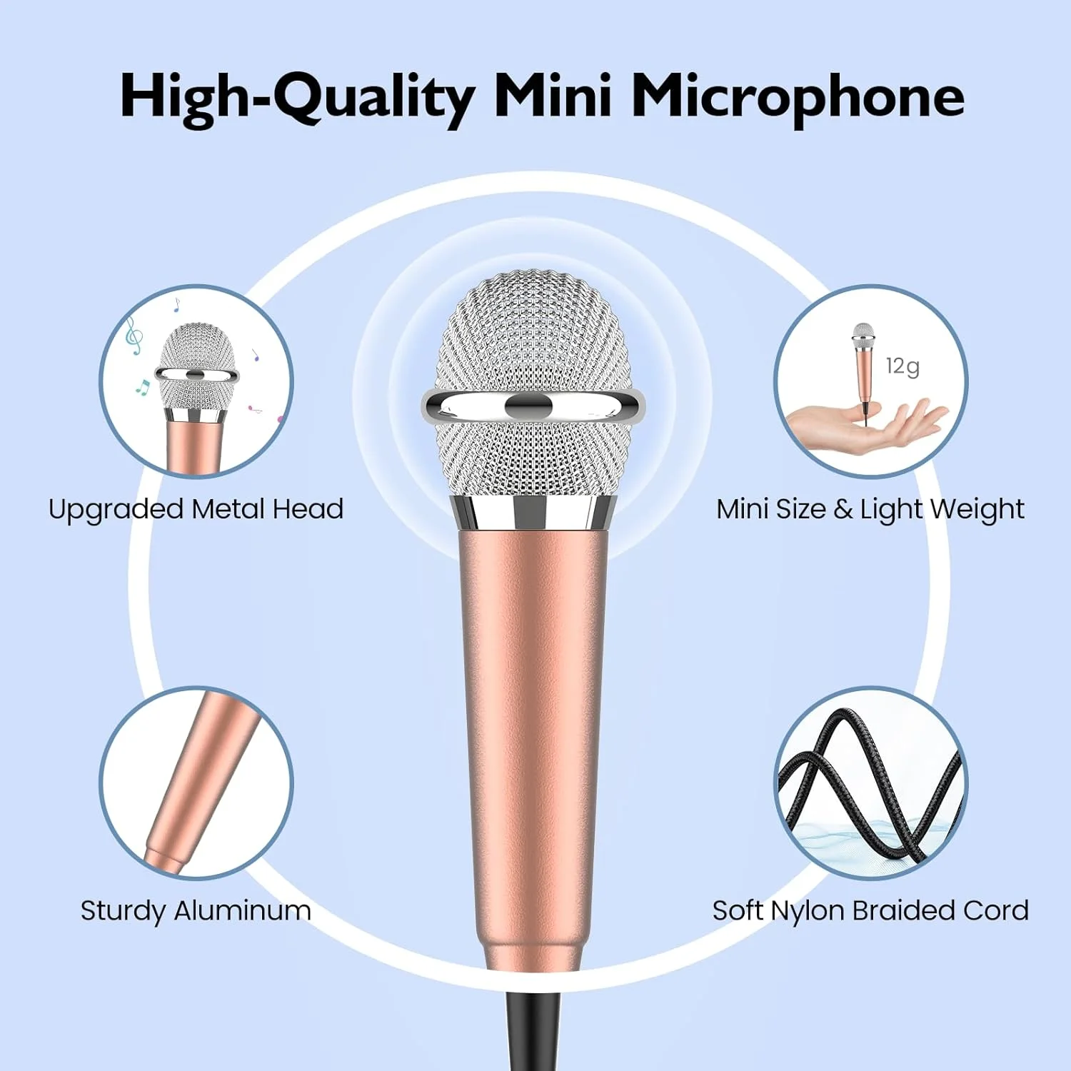 میکروفون مینی با جک 3.5 میلی‌متری، میکروفون کوچک ASMR برای صدا، آواز، کارائوکه، ولاگ، پادکست، سازگار با تلفن‌ها، تبلت‌ها، کامپیوترها (طلایی)