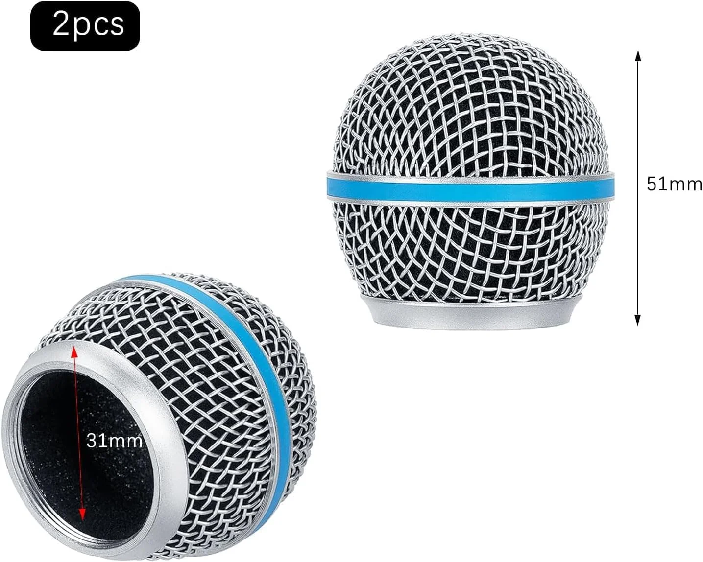 2 عدد توری محافظ میکروفون جایگزین، توری فلزی سر میکروفون، روکش سر میکروفون سازگار با Shure Beta58A