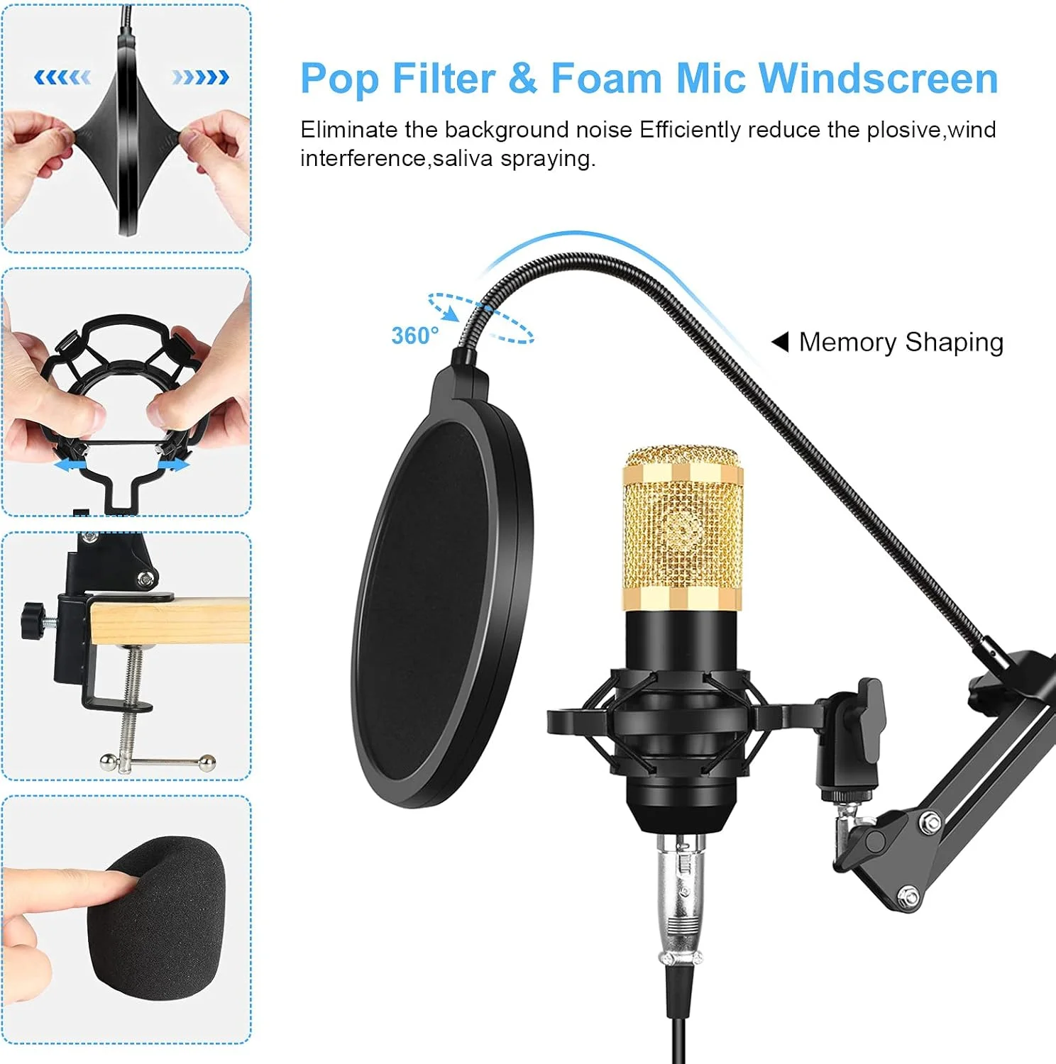 کیت میکروفون USB، میکروفون کاندنسر حرفه ای استودیویی برای ضبط صدا و آواز به همراه بازوی قیچی دار معلق، لرزه گیر فلزی و کارت صدای USB کیت میکروفون USB، میکروفون کاندنسر حرفه ای استودیویی برای ضبط صدا و آواز به همراه بازوی قیچی دار معلق، لرزه گیر فلزی و کارت صدای USB