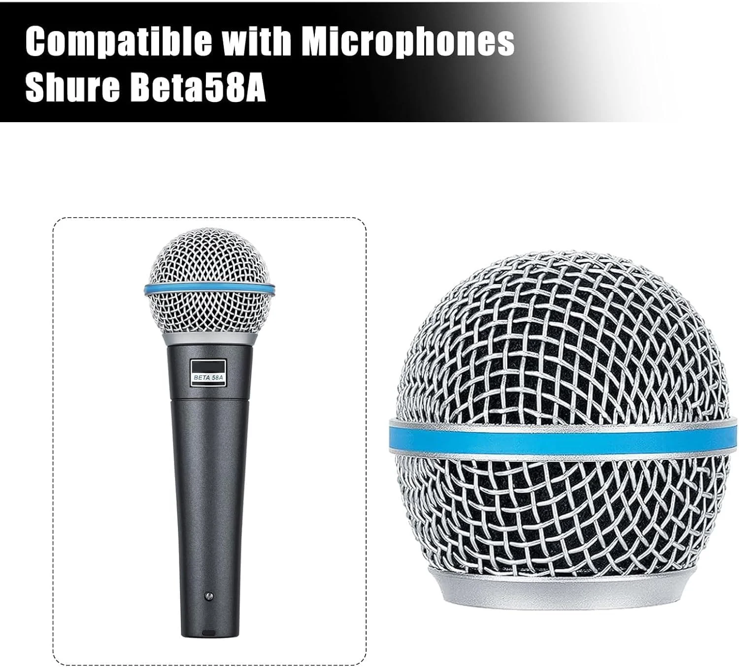 2 عدد توری محافظ میکروفون جایگزین، توری فلزی سر میکروفون، روکش سر میکروفون سازگار با Shure Beta58A