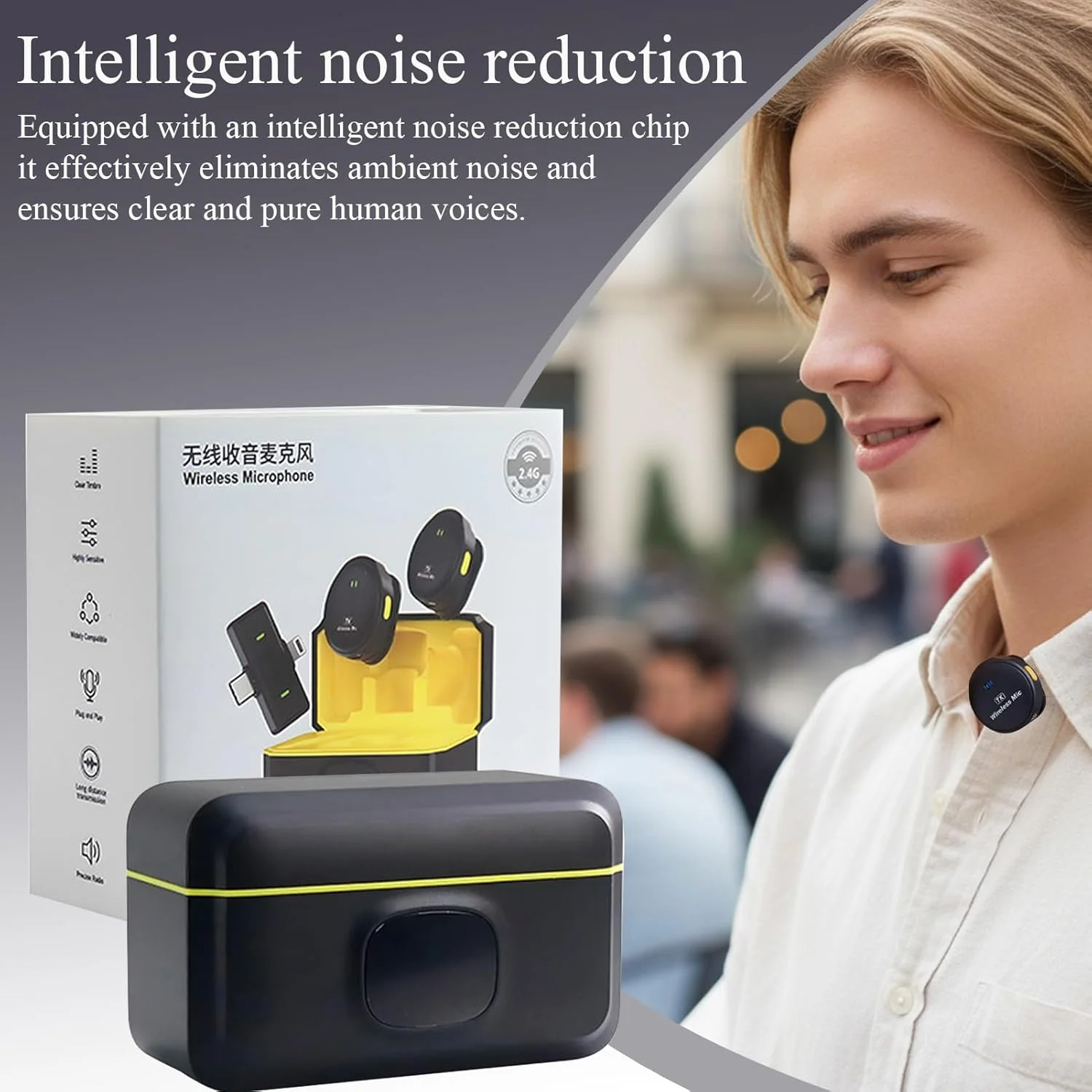 سیستم میکروفون بی سیم - میکروفون یقه ای مغناطیسی - حذف هوشمند نویز برای پخش زنده، مصاحبه ها، ارائه ها، کنفرانس ها، عروسی ها، رویدادهای ورزشی